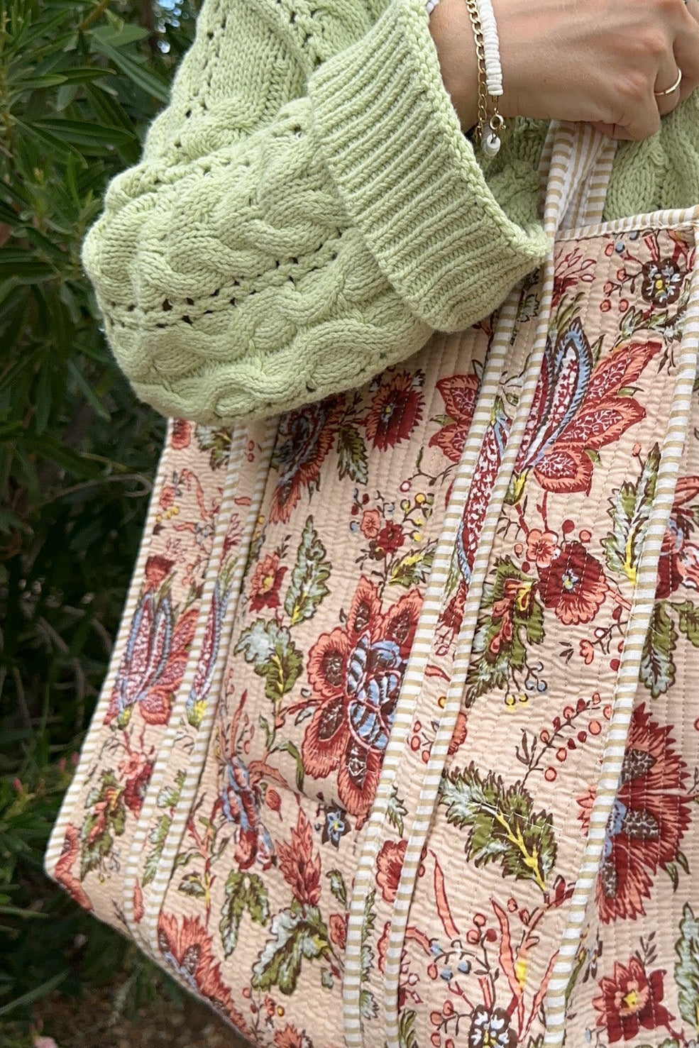 Leighton Quilted Tote Bag in Natural