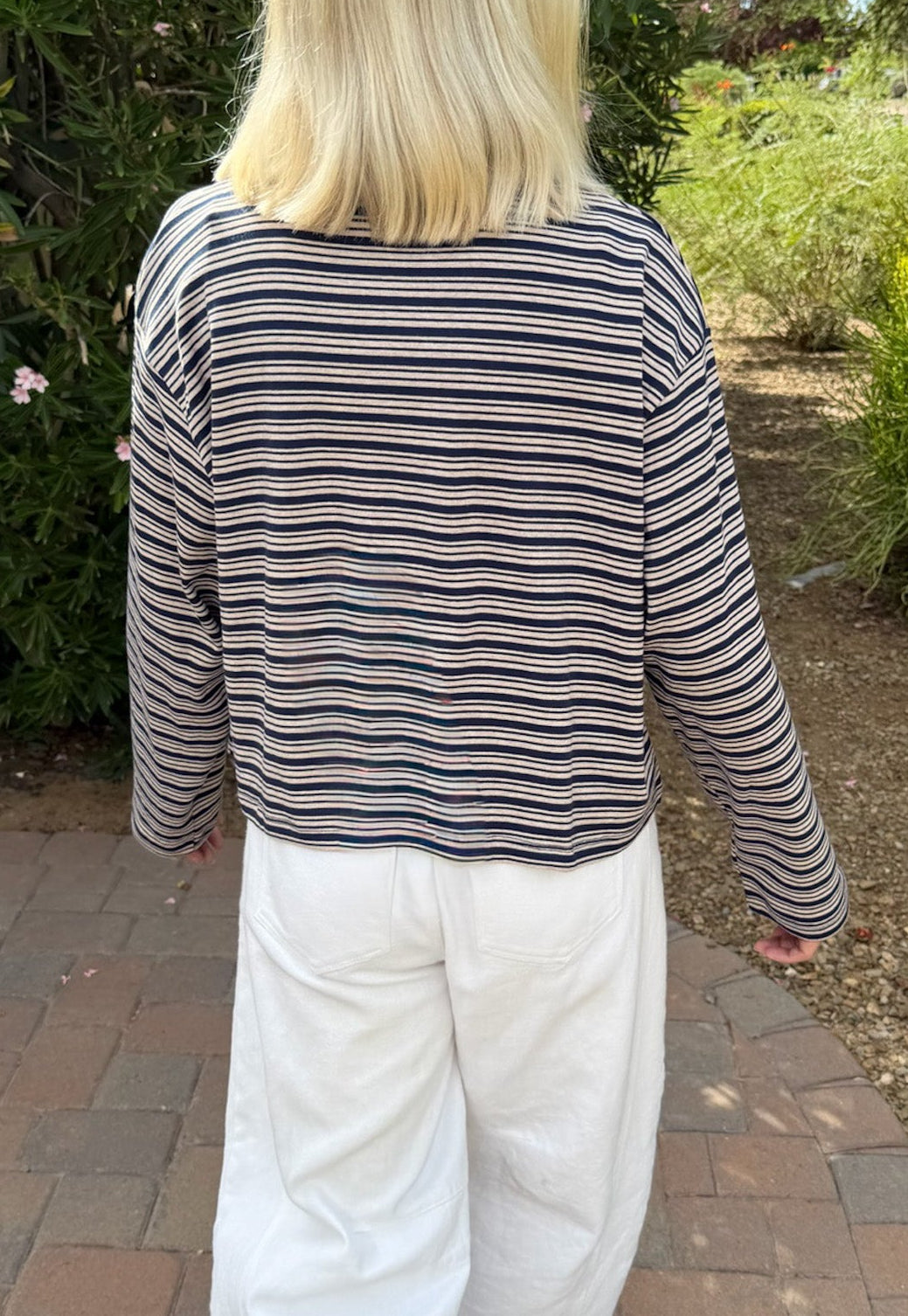 Studio Striped Lightweight Long Sleeve Top in Navy
