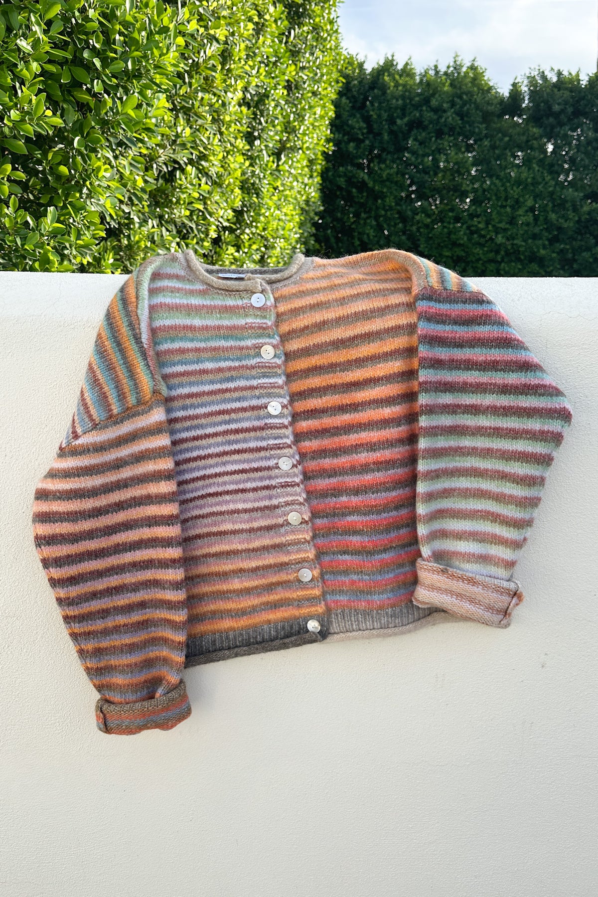 Free Falling Rainbow Knit Cardigan in Mocha