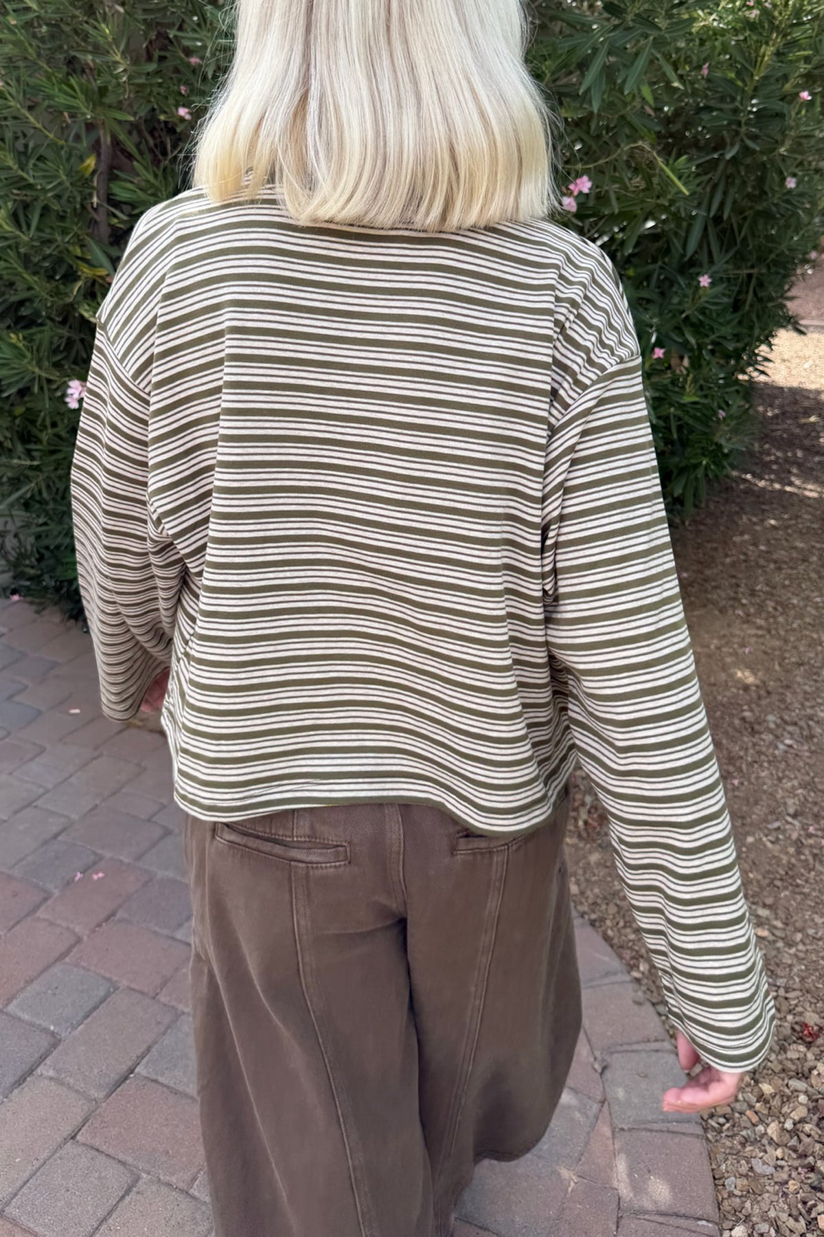 Studio Striped Lightweight Long Sleeve Top in Moss