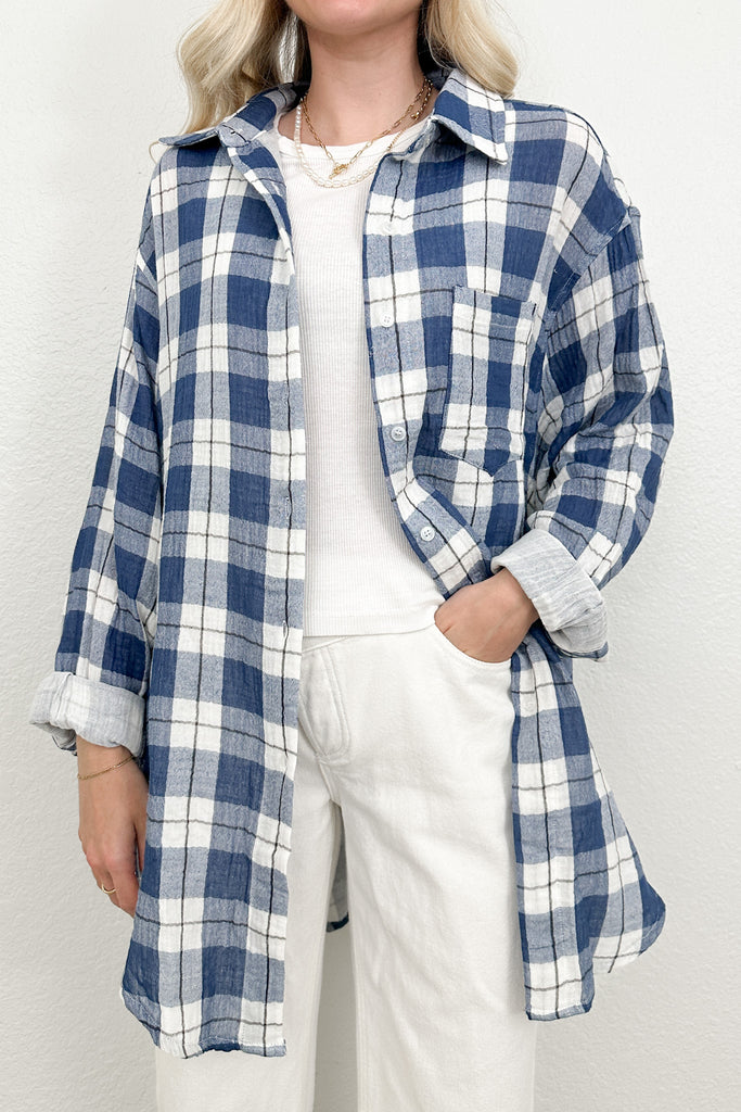 Daphne Oversized Gingham Plaid Button Down