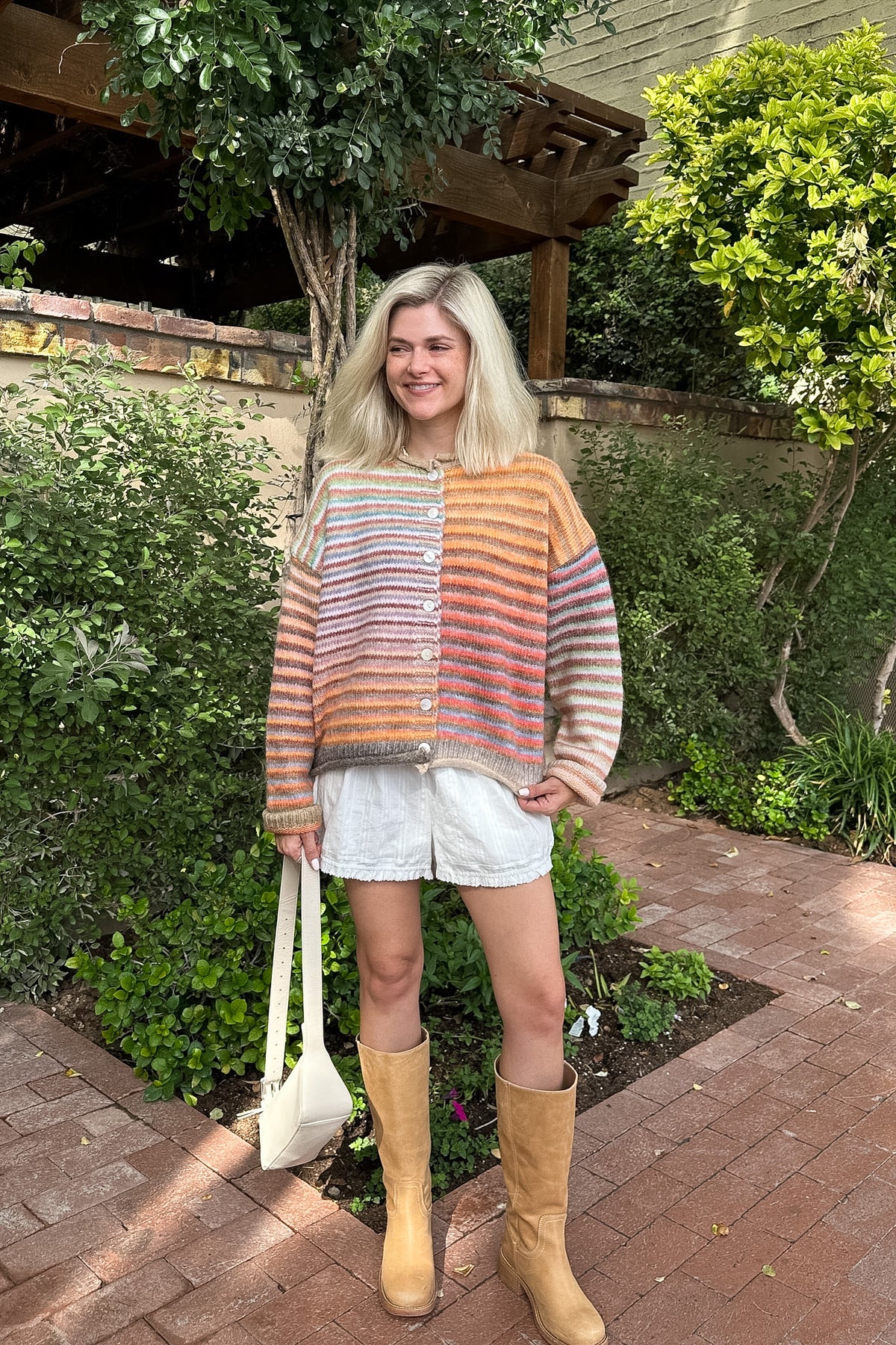 Free Falling Rainbow Knit Cardigan in Mocha