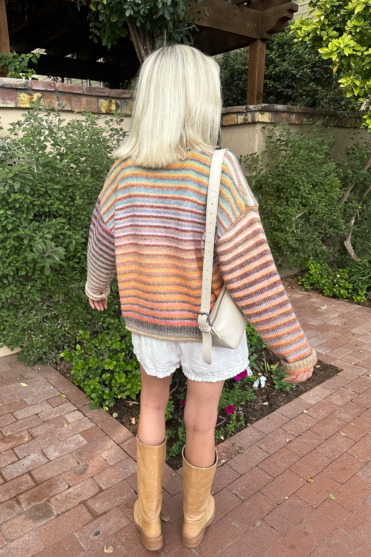 Free Falling Rainbow Knit Cardigan in Mocha