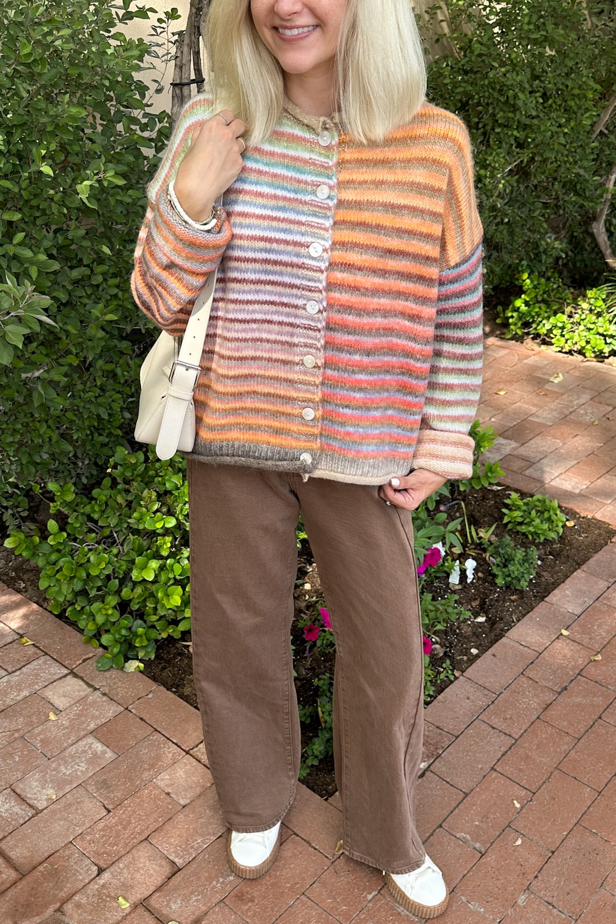 Free Falling Rainbow Knit Cardigan in Mocha