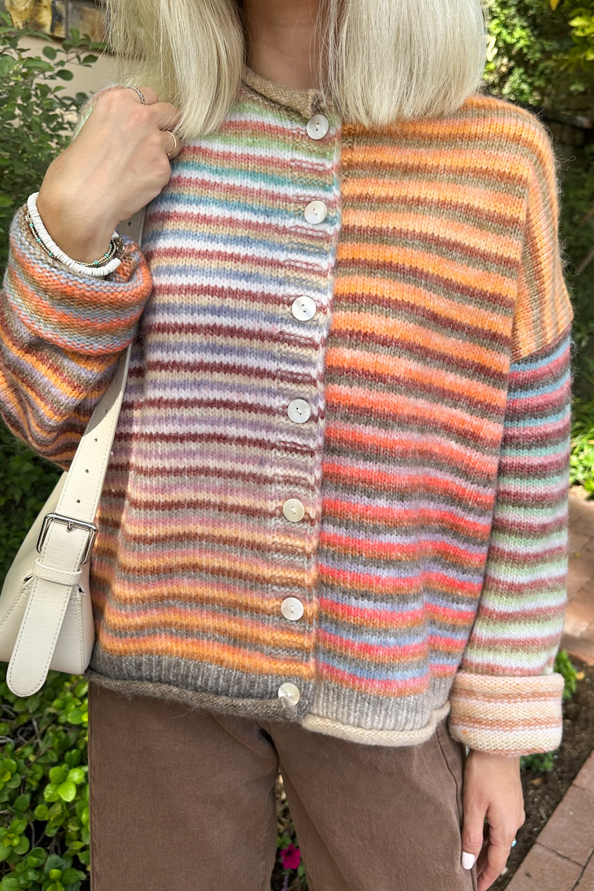 Free Falling Rainbow Knit Cardigan in Mocha