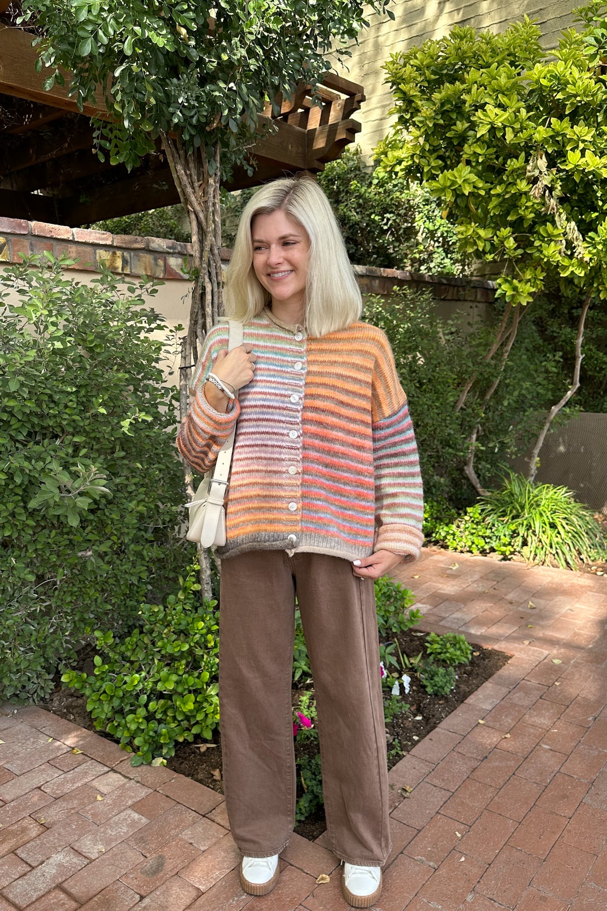 Free Falling Rainbow Knit Cardigan in Mocha