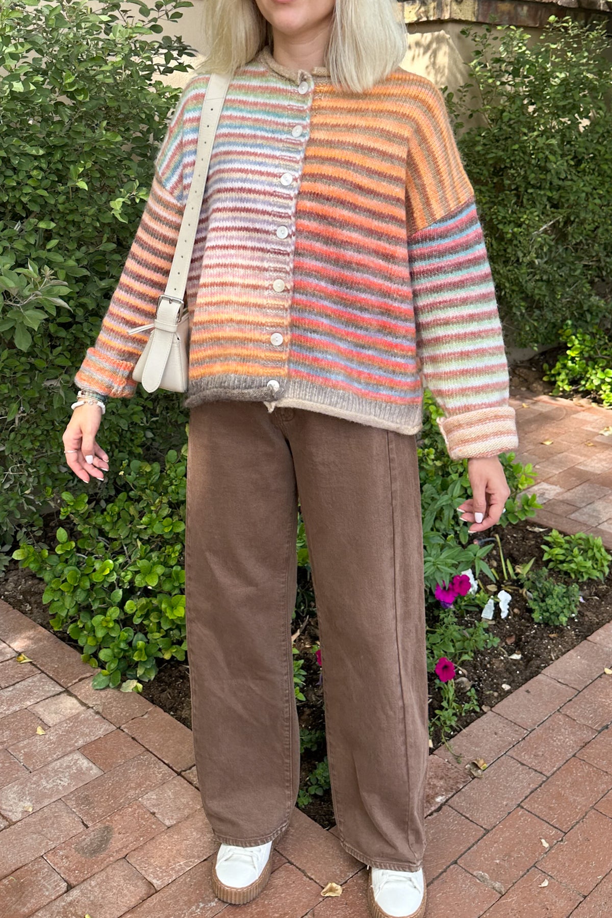 Free Falling Rainbow Knit Cardigan in Mocha