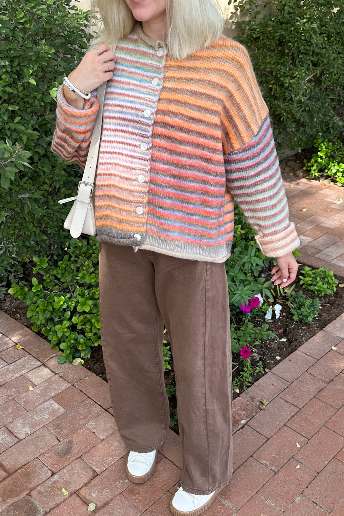 Free Falling Rainbow Knit Cardigan in Mocha