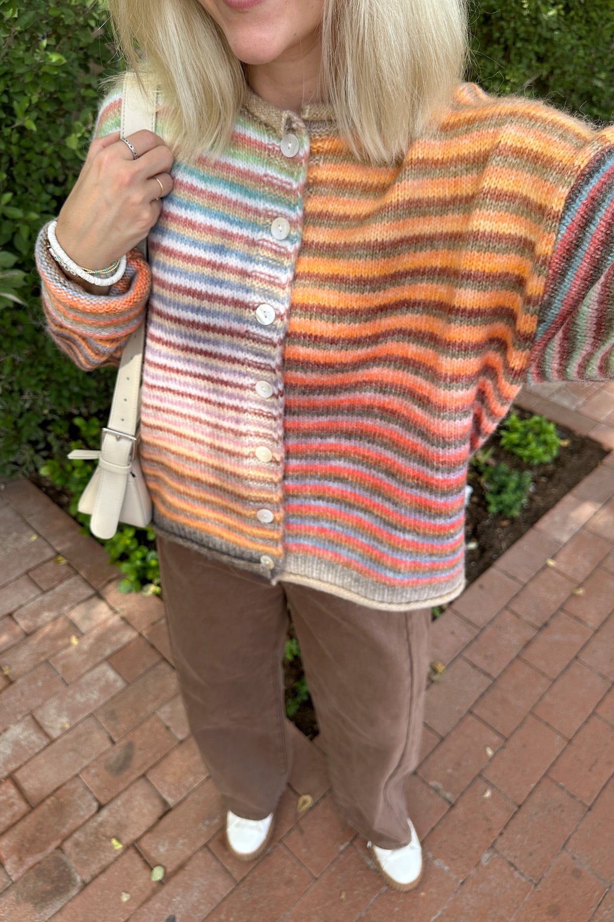 Free Falling Rainbow Knit Cardigan in Mocha
