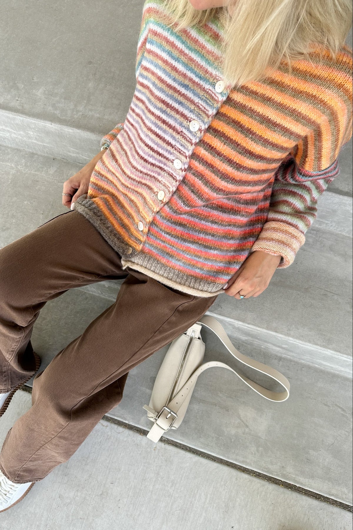 Free Falling Rainbow Knit Cardigan in Mocha