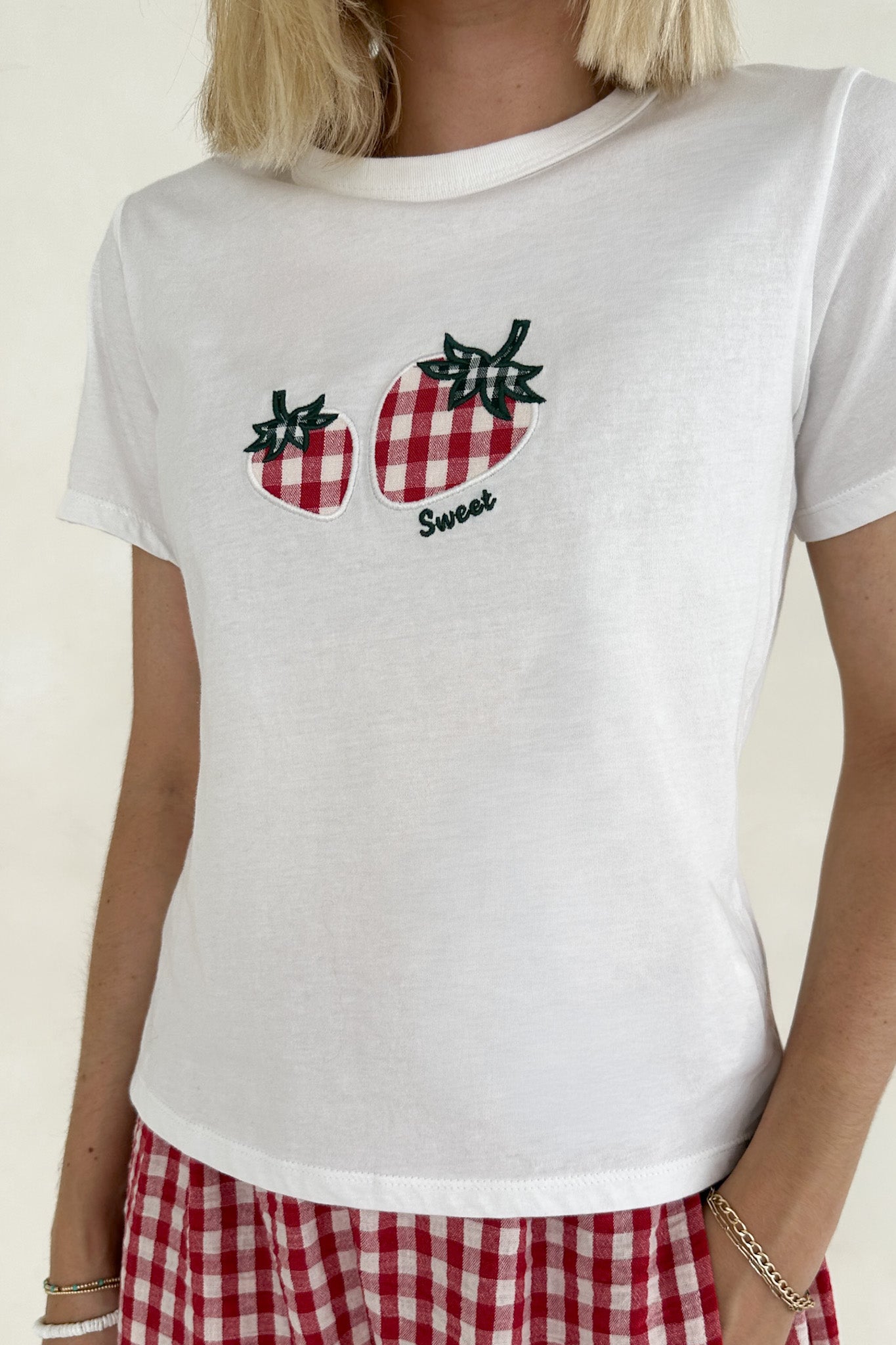 The Strawberry Patch 100% Cotton Red and White Gingham T-Shirt