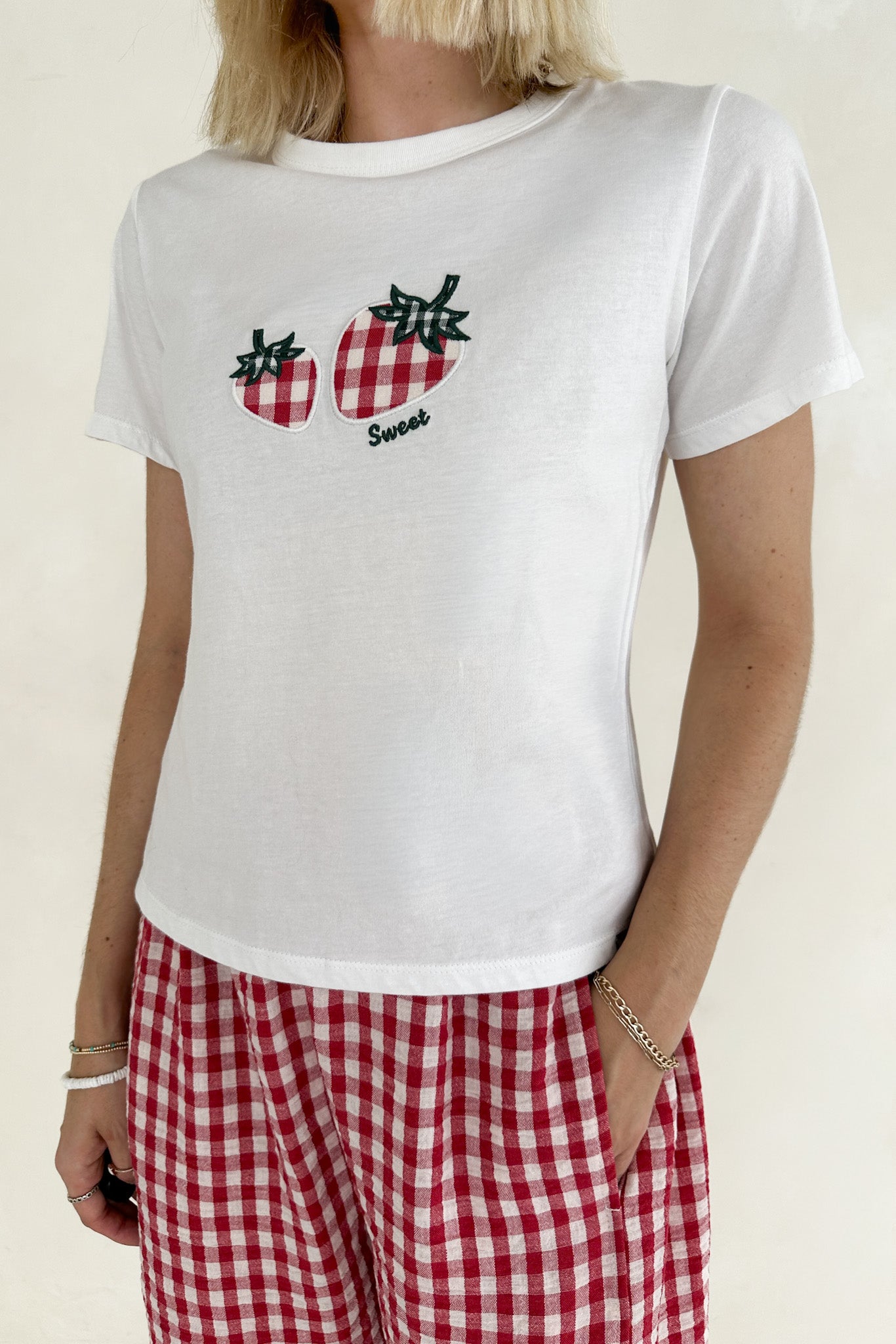 The Strawberry Patch 100% Cotton Red and White Gingham T-Shirt