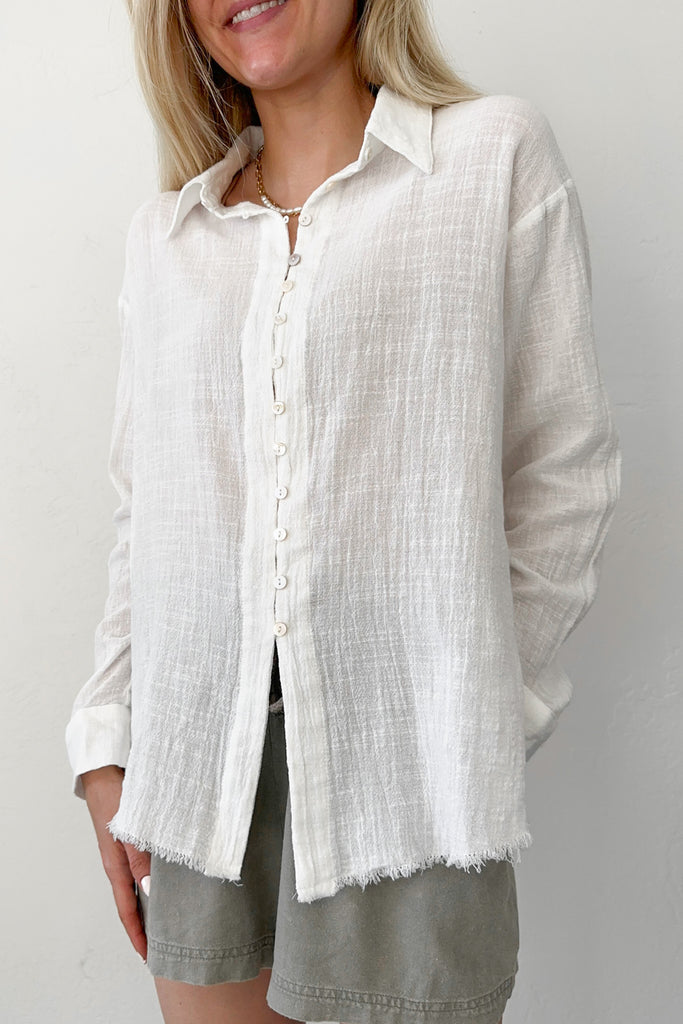 Leighton Gauze Button Down Shirt in White