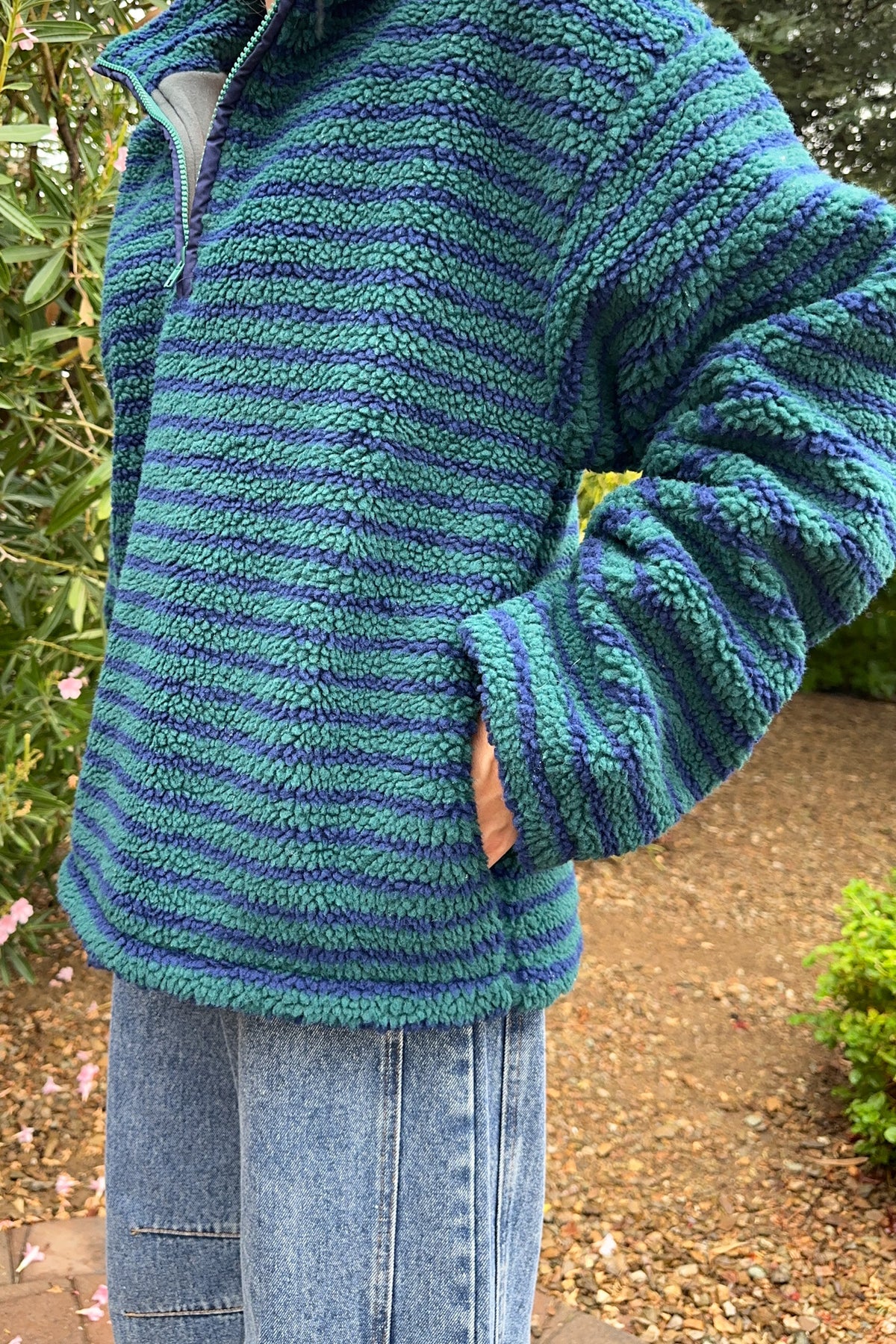 Evergreen Striped Sherpa Quarter Zip Pullover