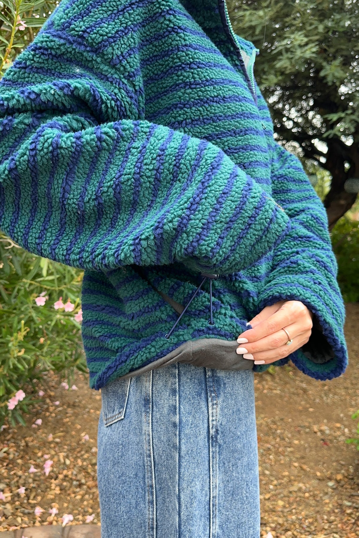 Evergreen Striped Sherpa Quarter Zip Pullover