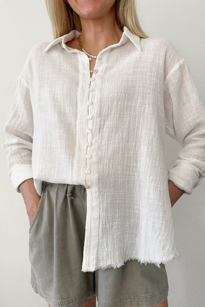 Leighton Gauze Button Down Shirt in White