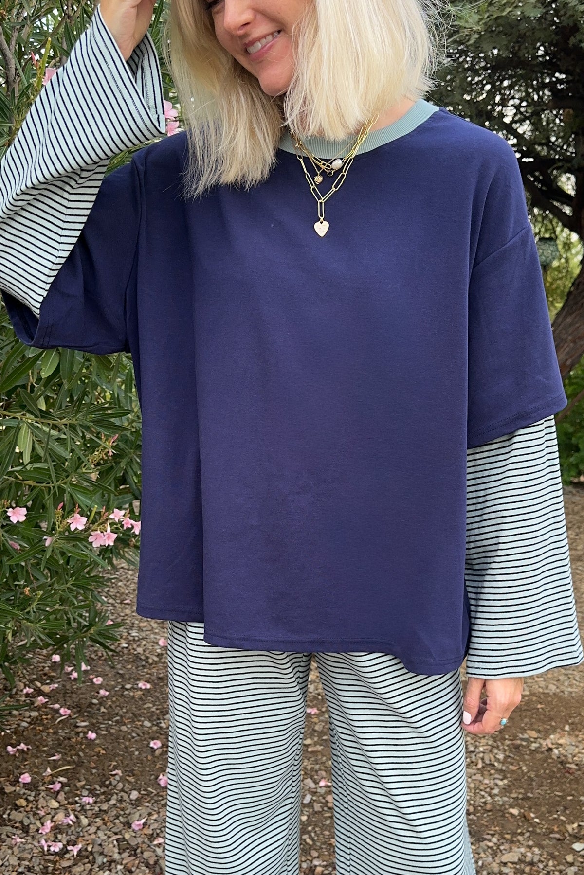 Avril Striped Double Layered Oversized Tee