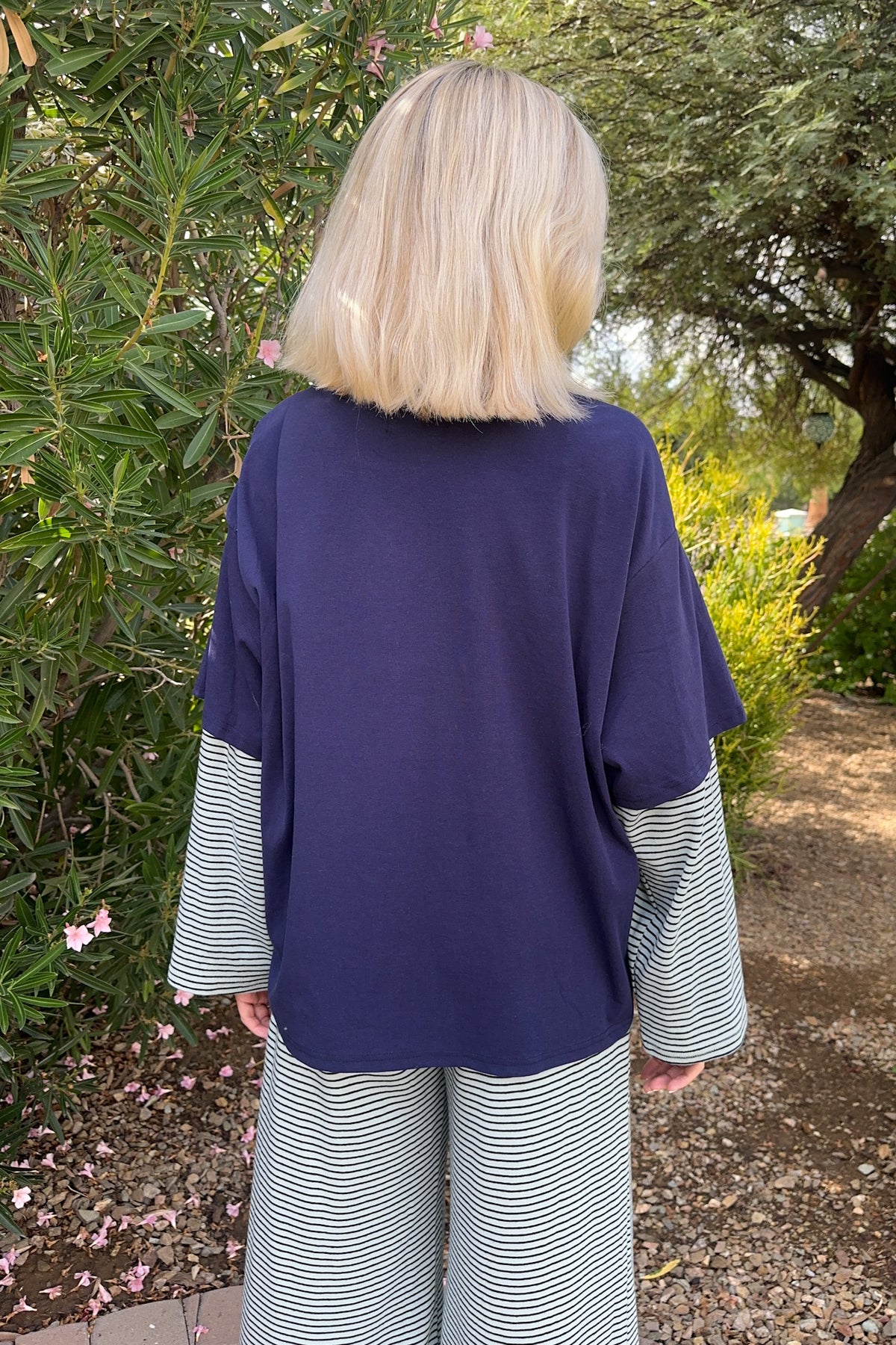 Avril Striped Double Layered Oversized Tee
