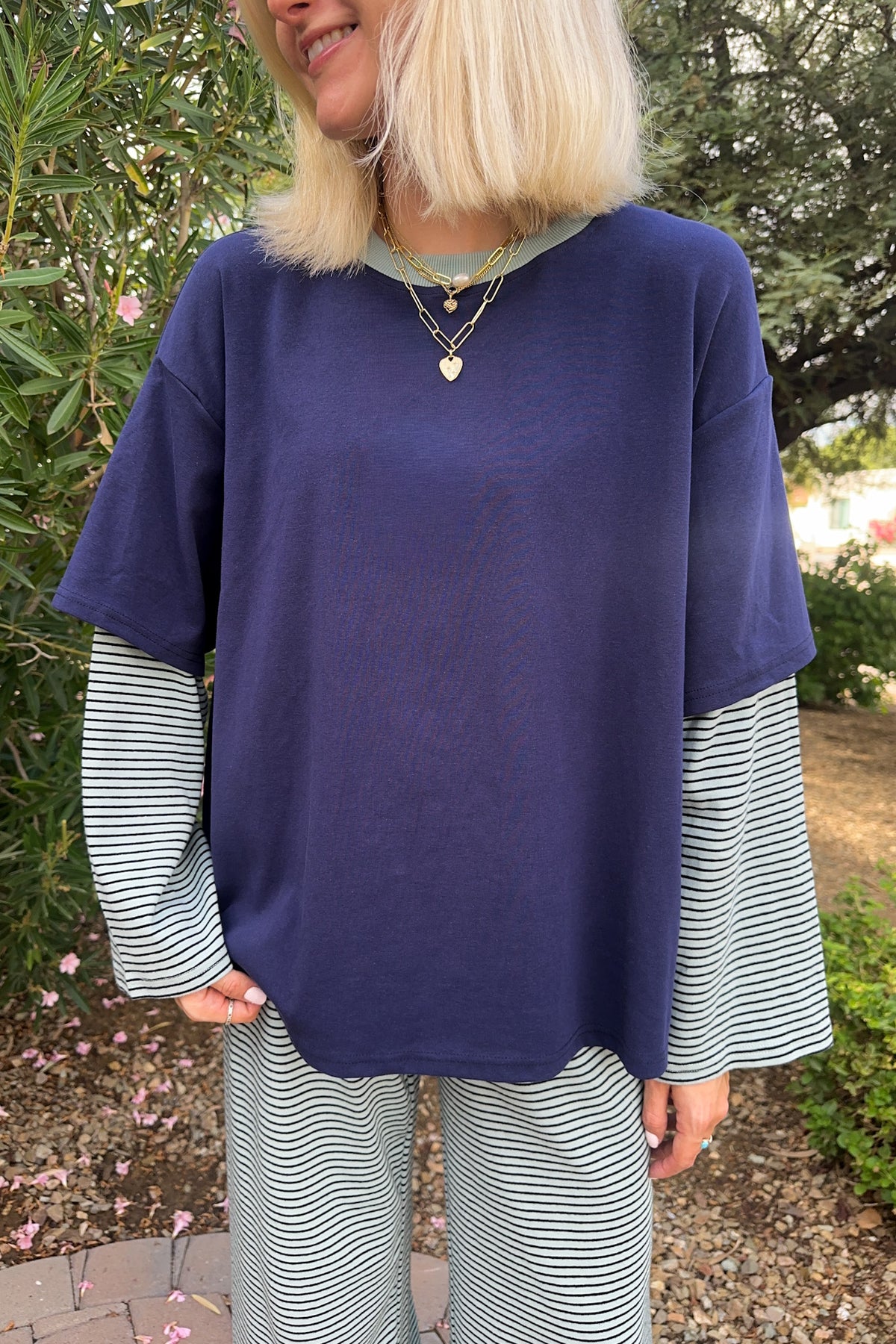 Avril Striped Double Layered Oversized Tee