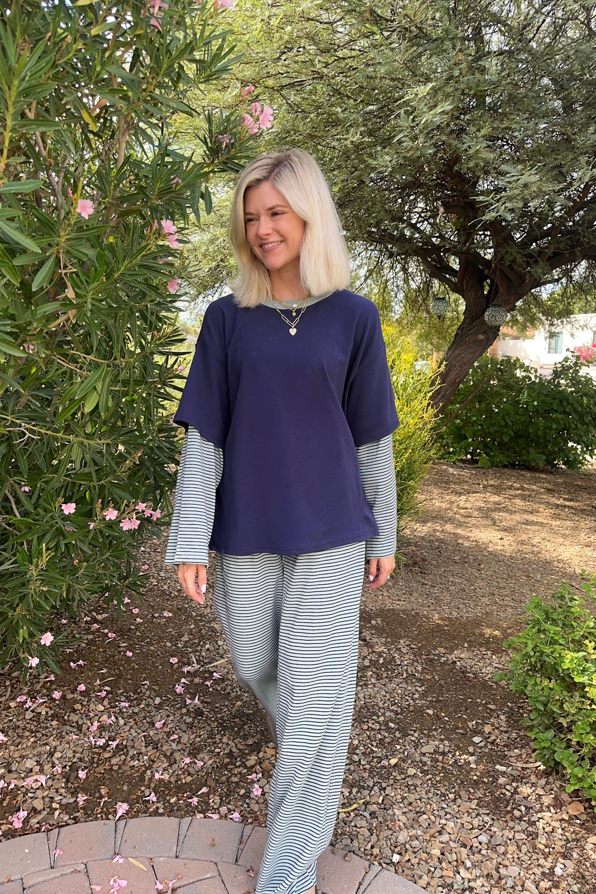 Avril Striped Double Layered Oversized Tee