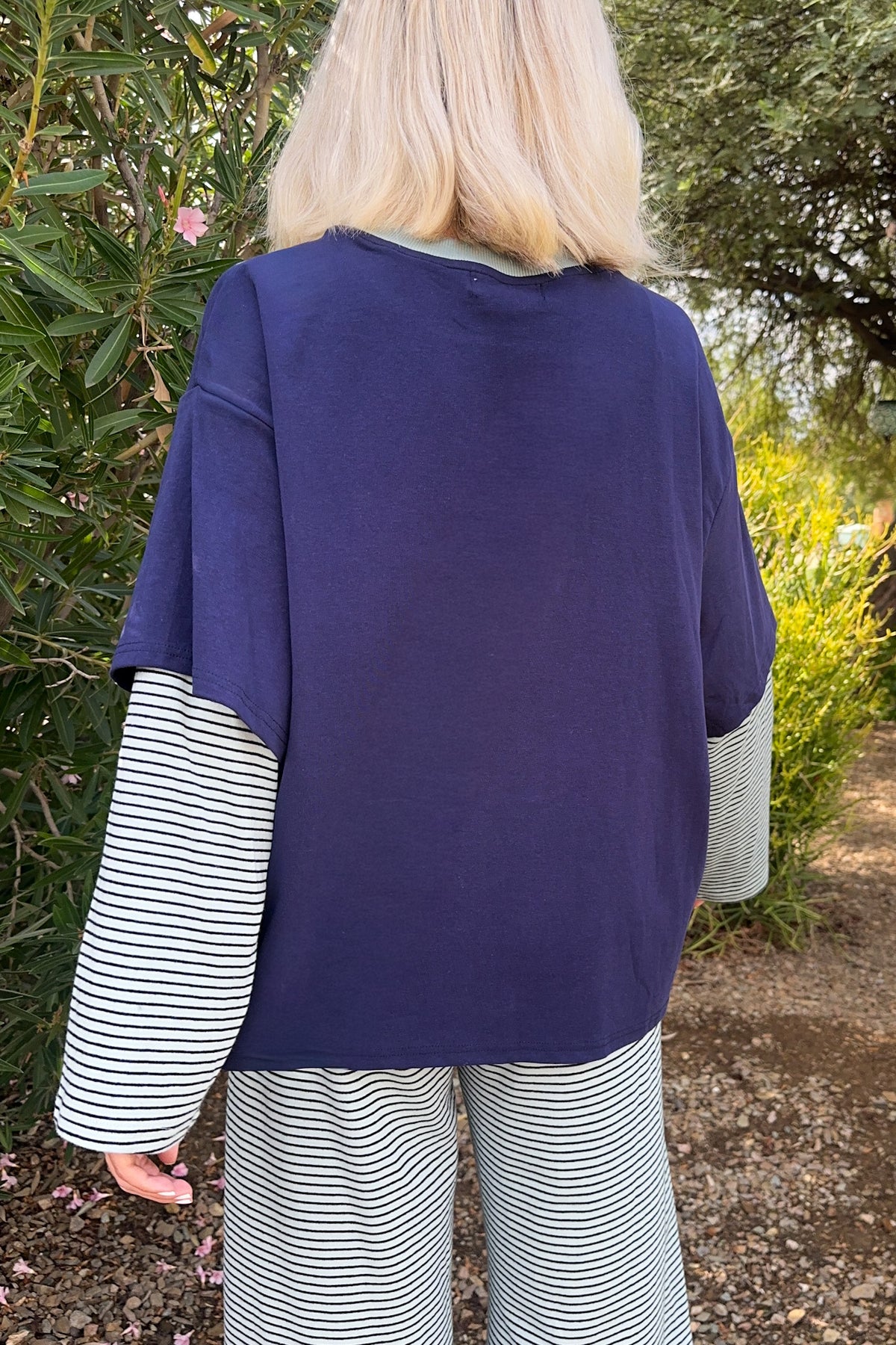 Avril Striped Double Layered Oversized Tee