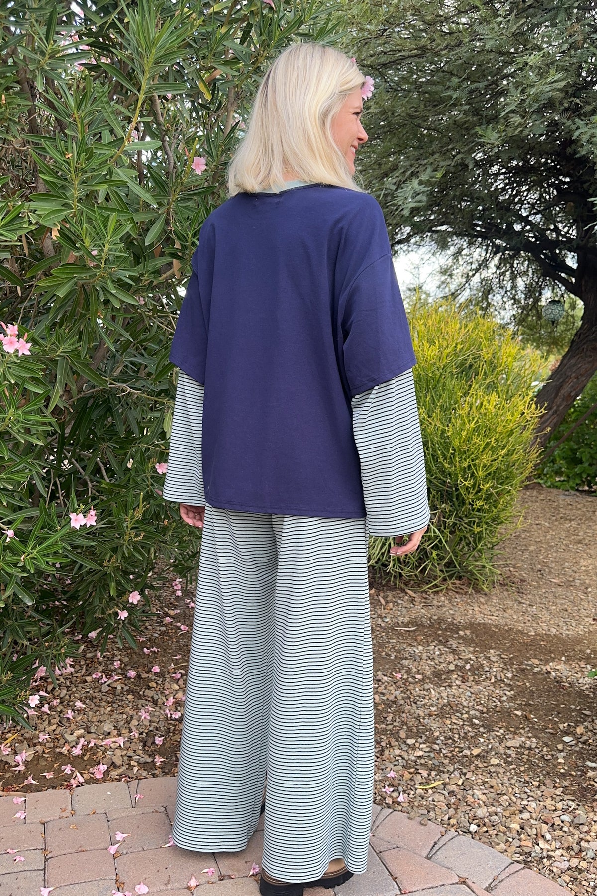 Avril Striped Double Layered Oversized Tee