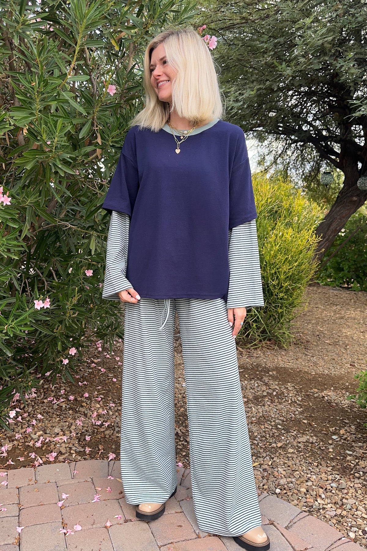 Avril Striped Double Layered Oversized Tee