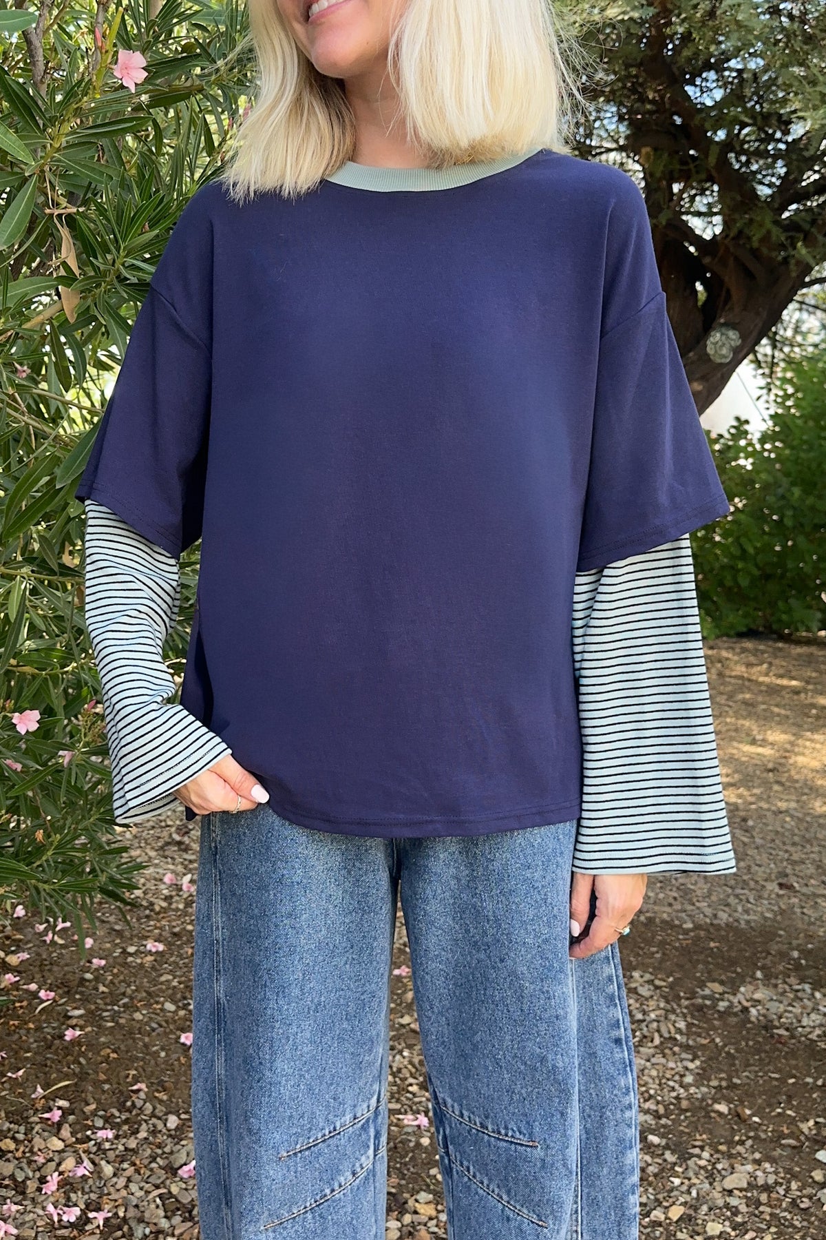 Avril Striped Double Layered Oversized Tee