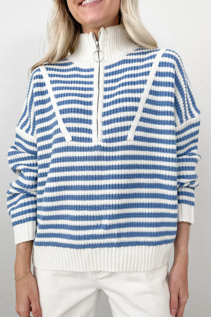 Wonderland Preppy Half Zip Striped Sweater