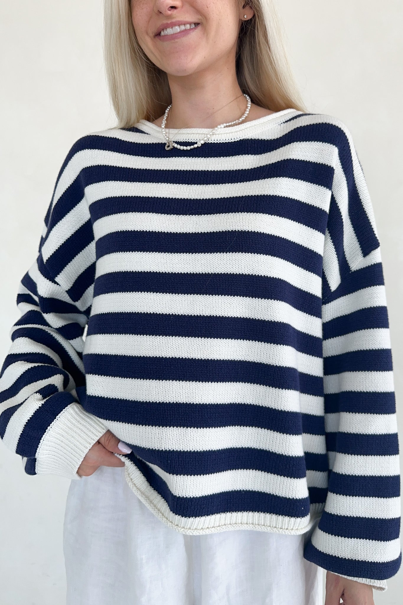 Hampton Navy and White Striped Sweater Top