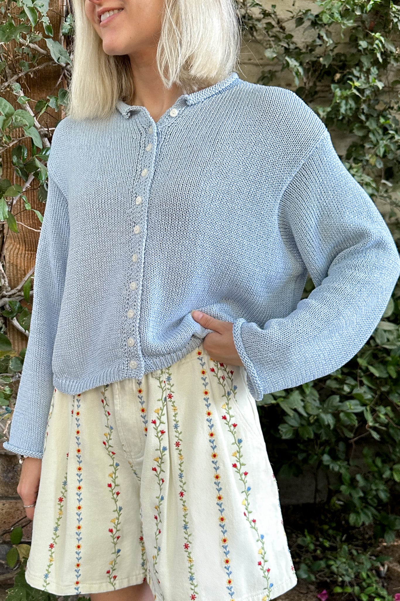 Haven Cotton Knit Cardigan in Dusty Blue