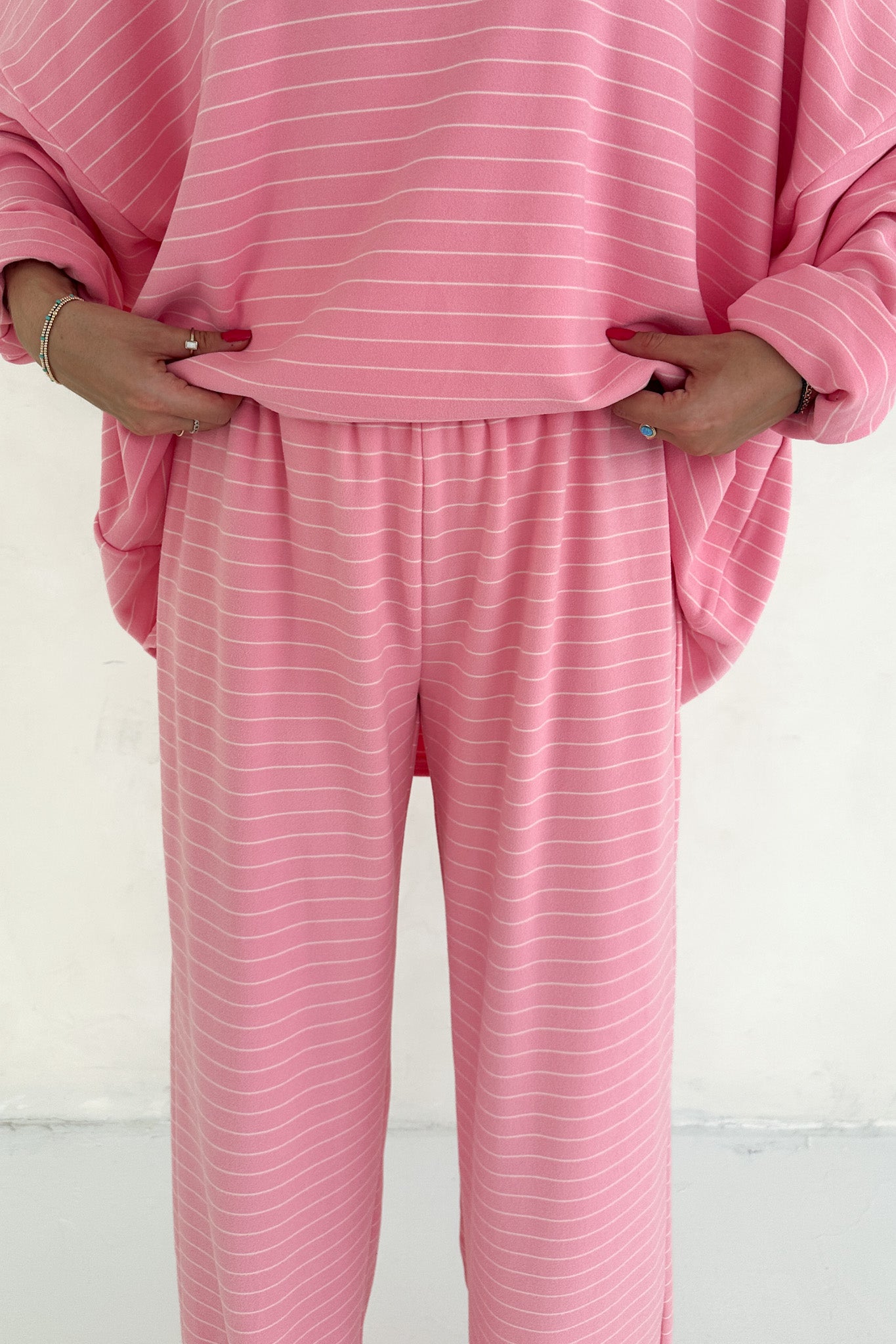 Juliette Ultra Soft Striped Pants in Pink and White