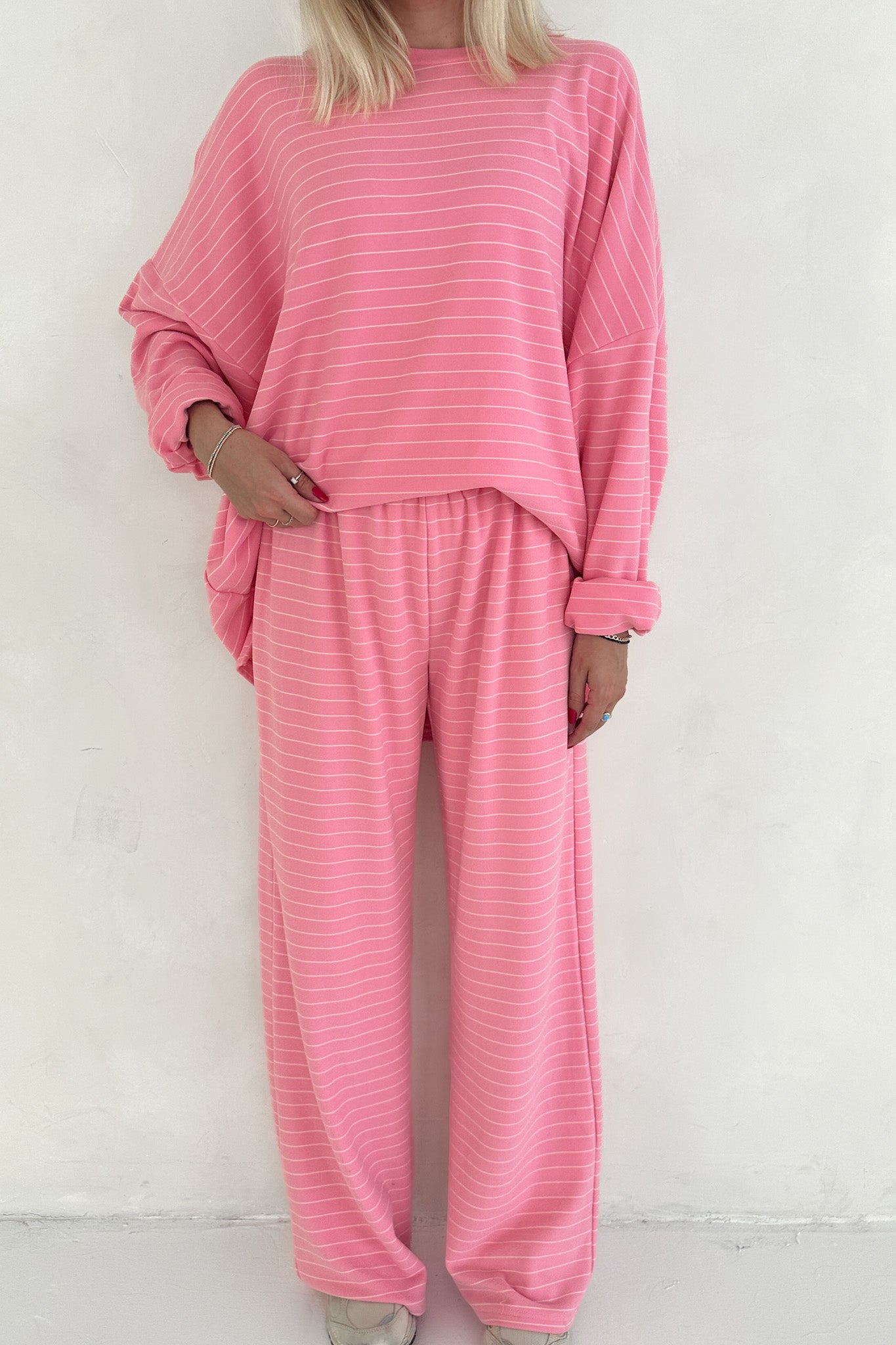 Juliette Ultra Soft Striped Oversized Top in Pink and White