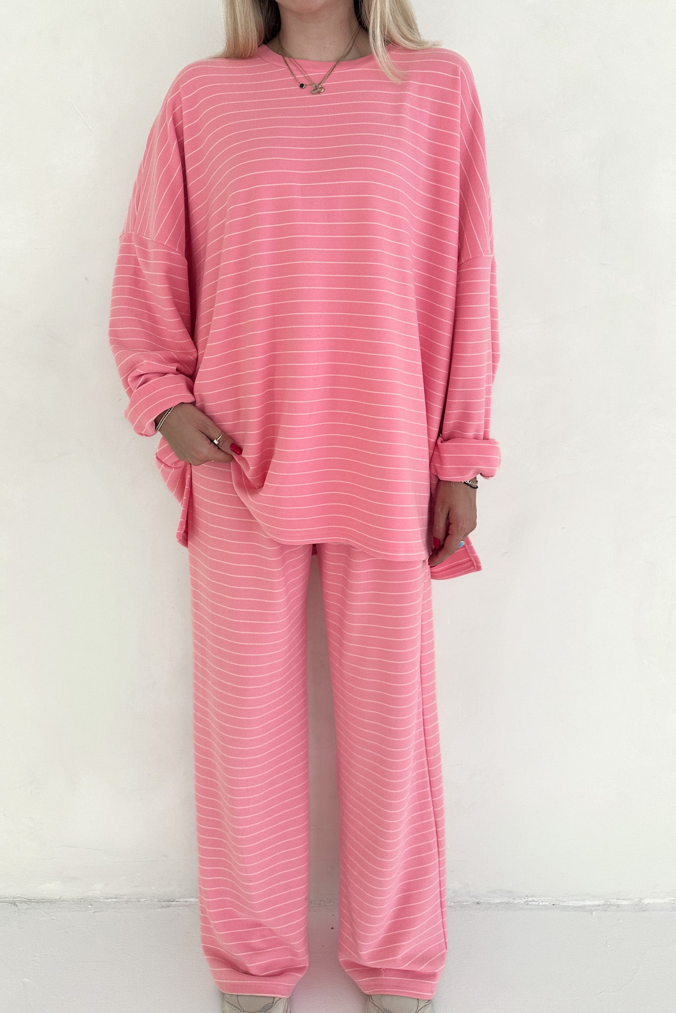 Juliette Ultra Soft Striped Pants in Pink and White
