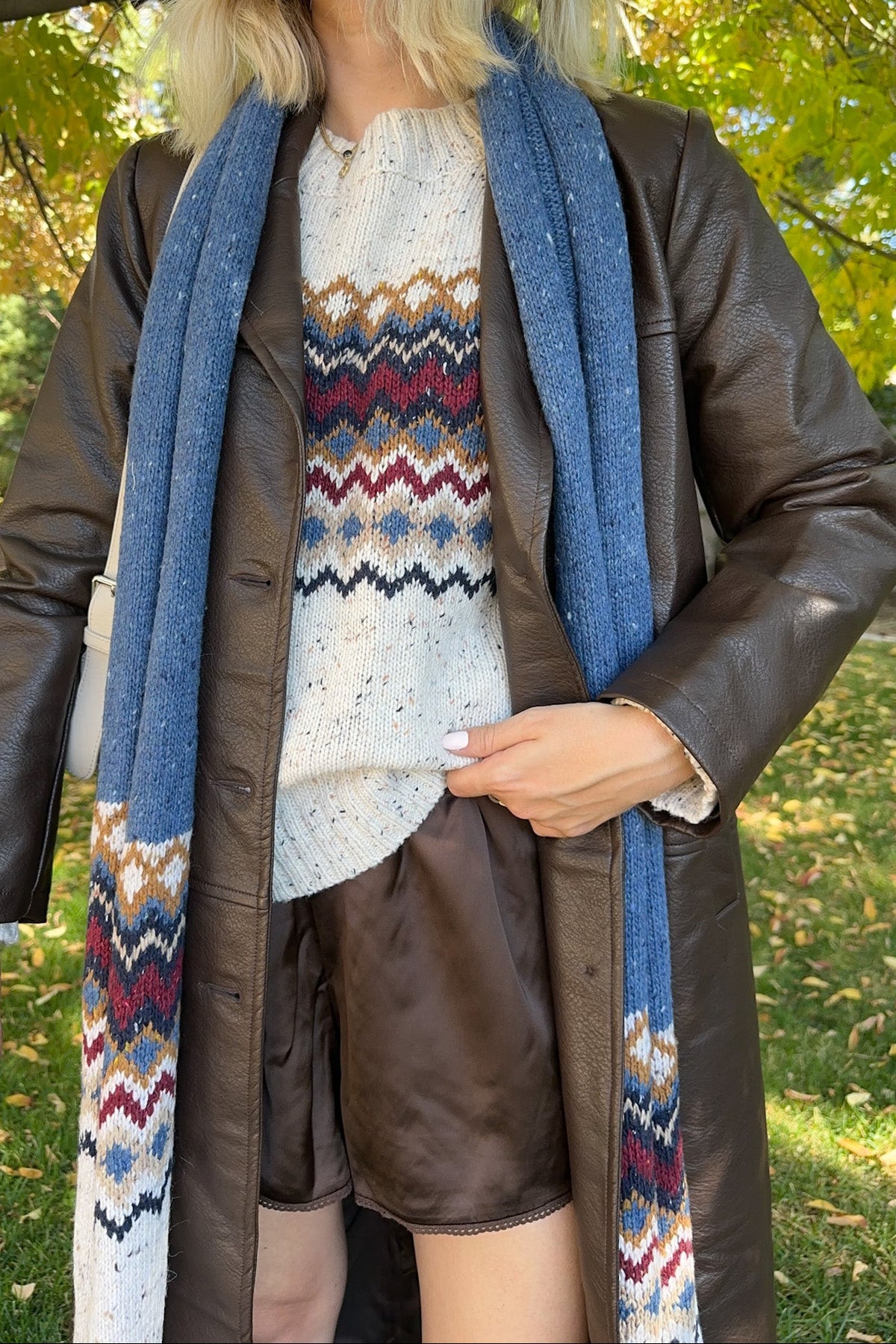 The Highlands Fair Isle Knit Scarf Maroon & Blue