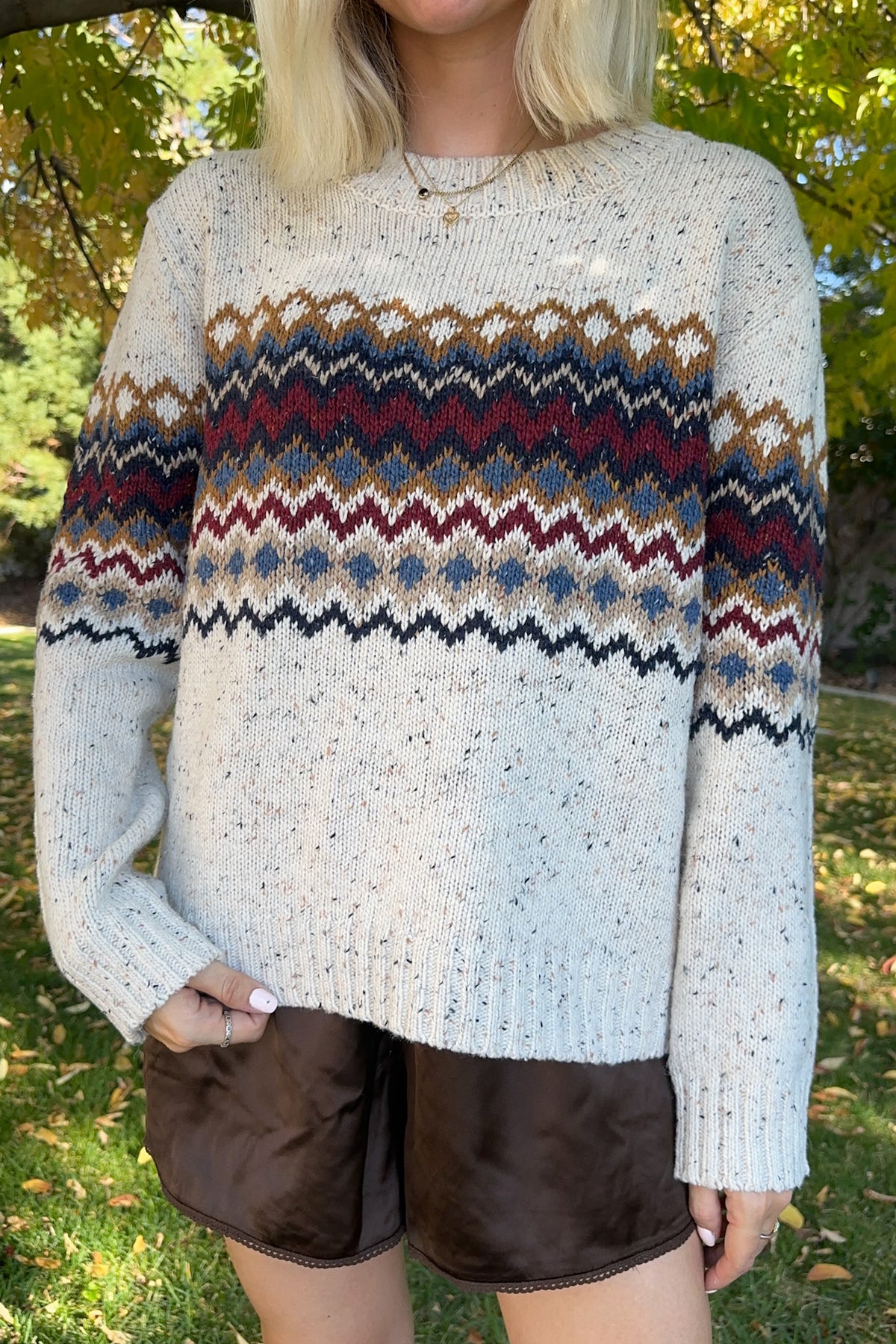 The Highlands Fair Isle Pullover Sweater in Maroon & Blue