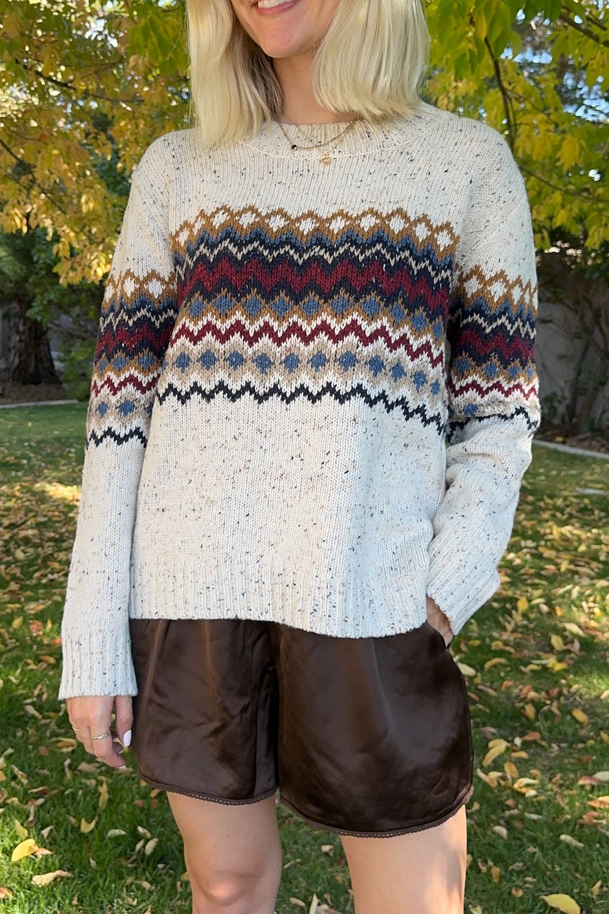 The Highlands Fair Isle Pullover Sweater in Maroon & Blue