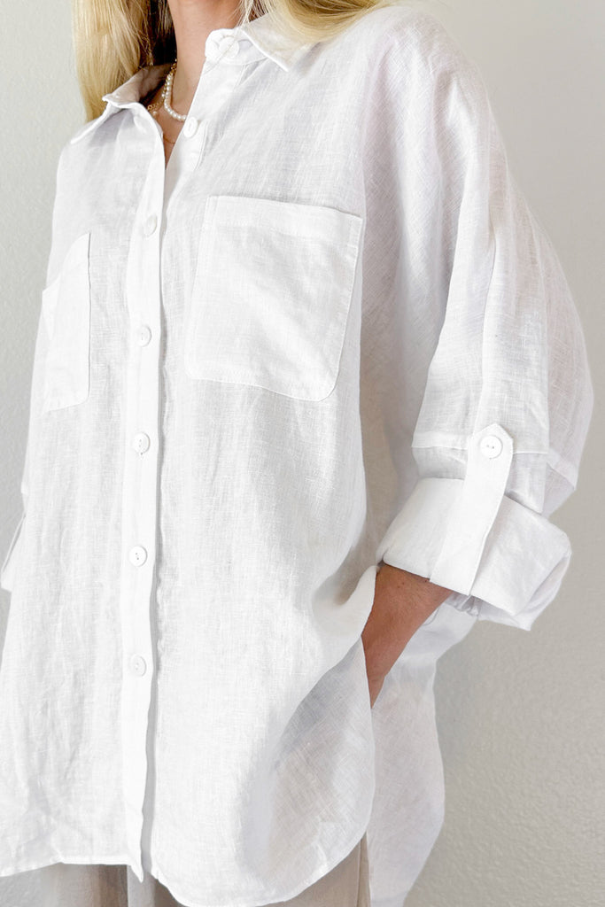 Dover Linen Button Down Shirt in White