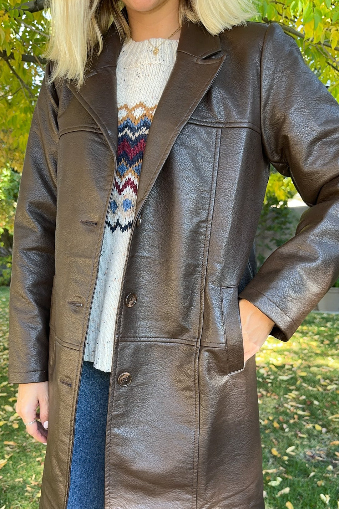 Oxford Pebble Vegan Leather Trench Coat