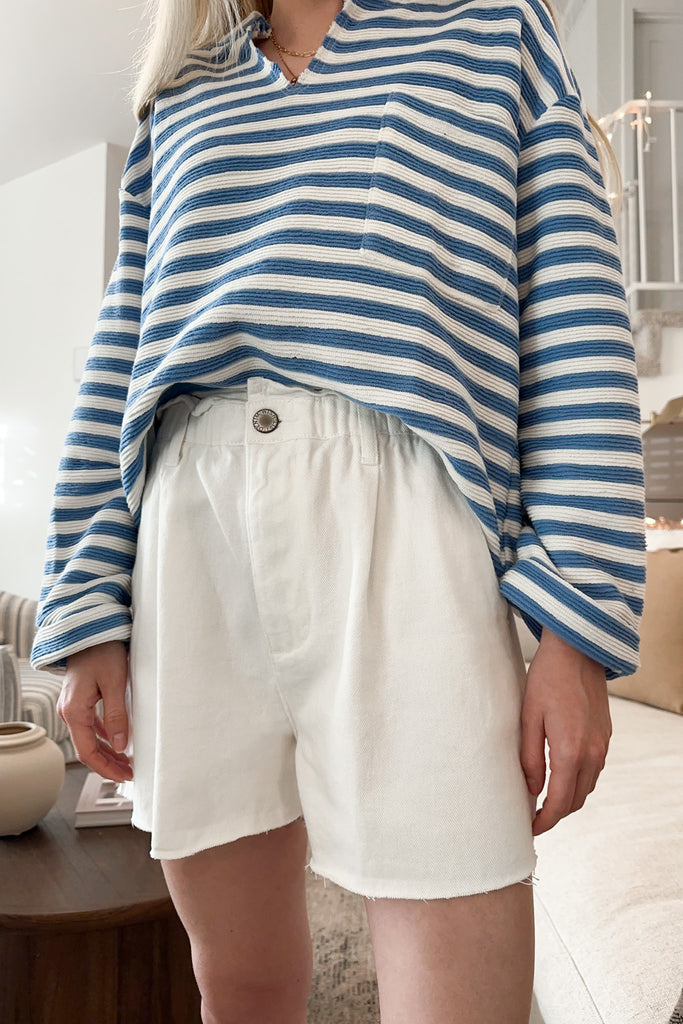 Madeline Paperbag Cotton Shorts in Off White