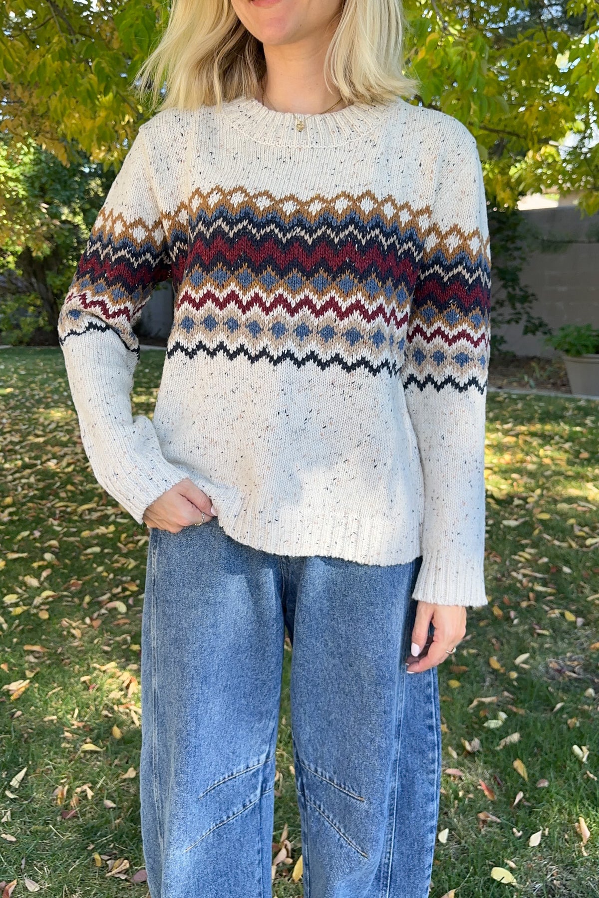 The Highlands Fair Isle Pullover Sweater in Maroon & Blue
