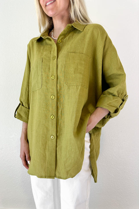 Womens Linen Shirt in Moss - Oxford Shirt Co.