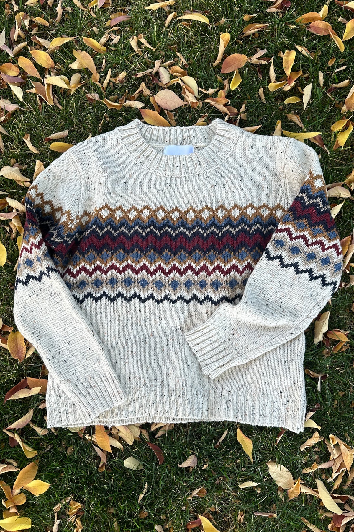 The Highlands Fair Isle Pullover Sweater in Maroon & Blue