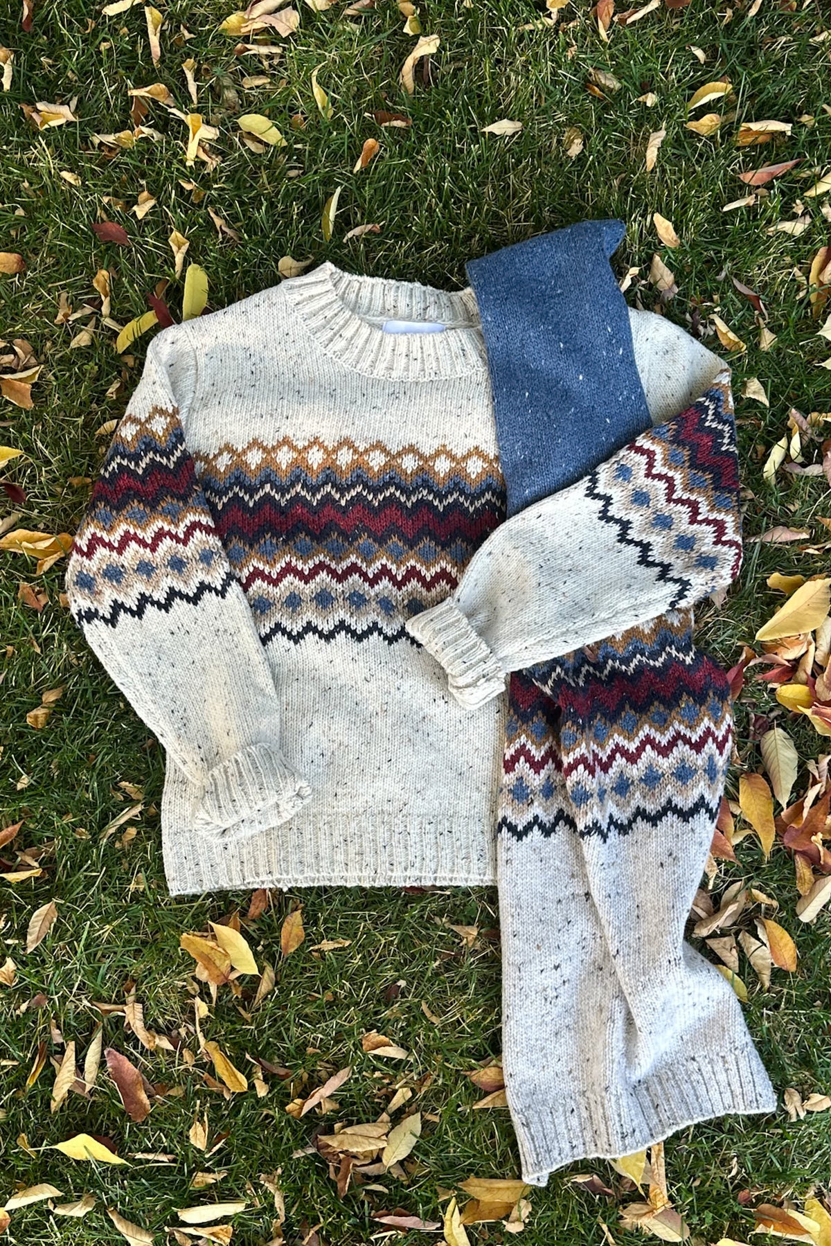 The Highlands Fair Isle Knit Scarf Maroon & Blue