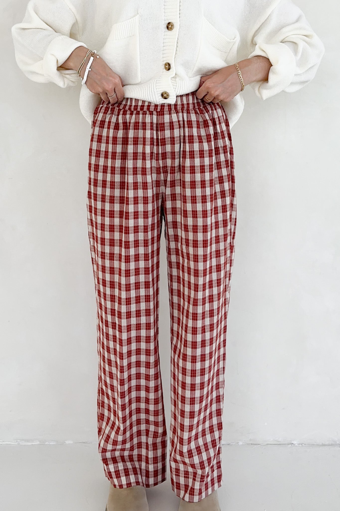 Johnny Cotton Paid Pants in Red