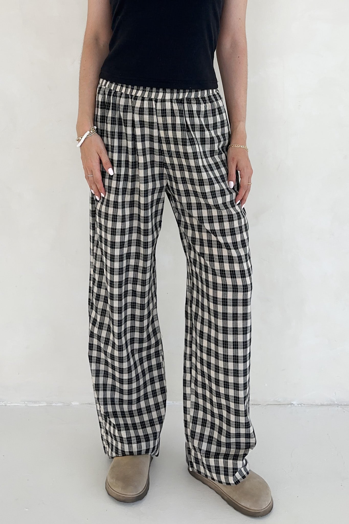 Johnny Cotton Paid Pants in Black