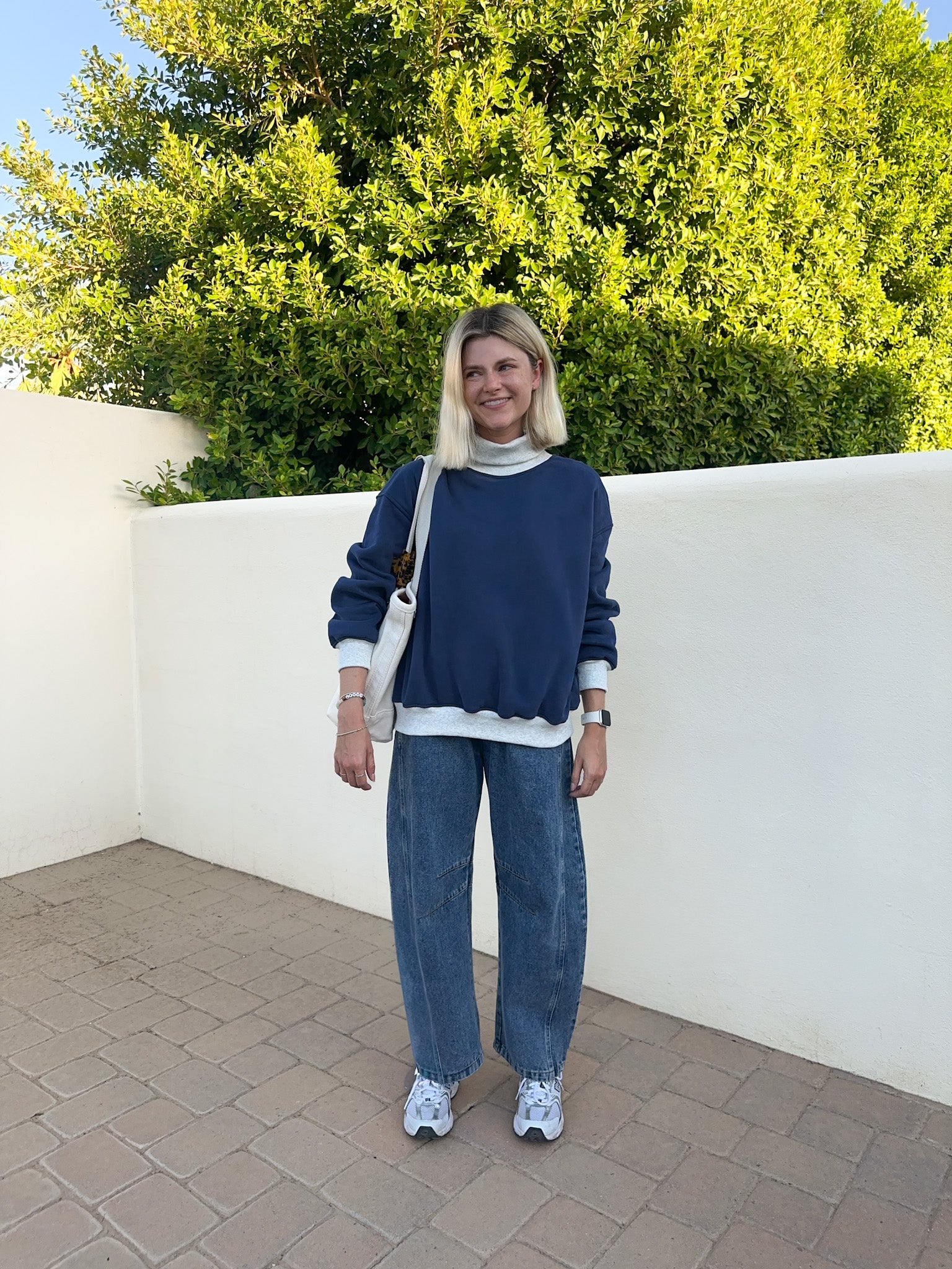 Off Duty Diana Rolled Mock Neck Pullover in Navy