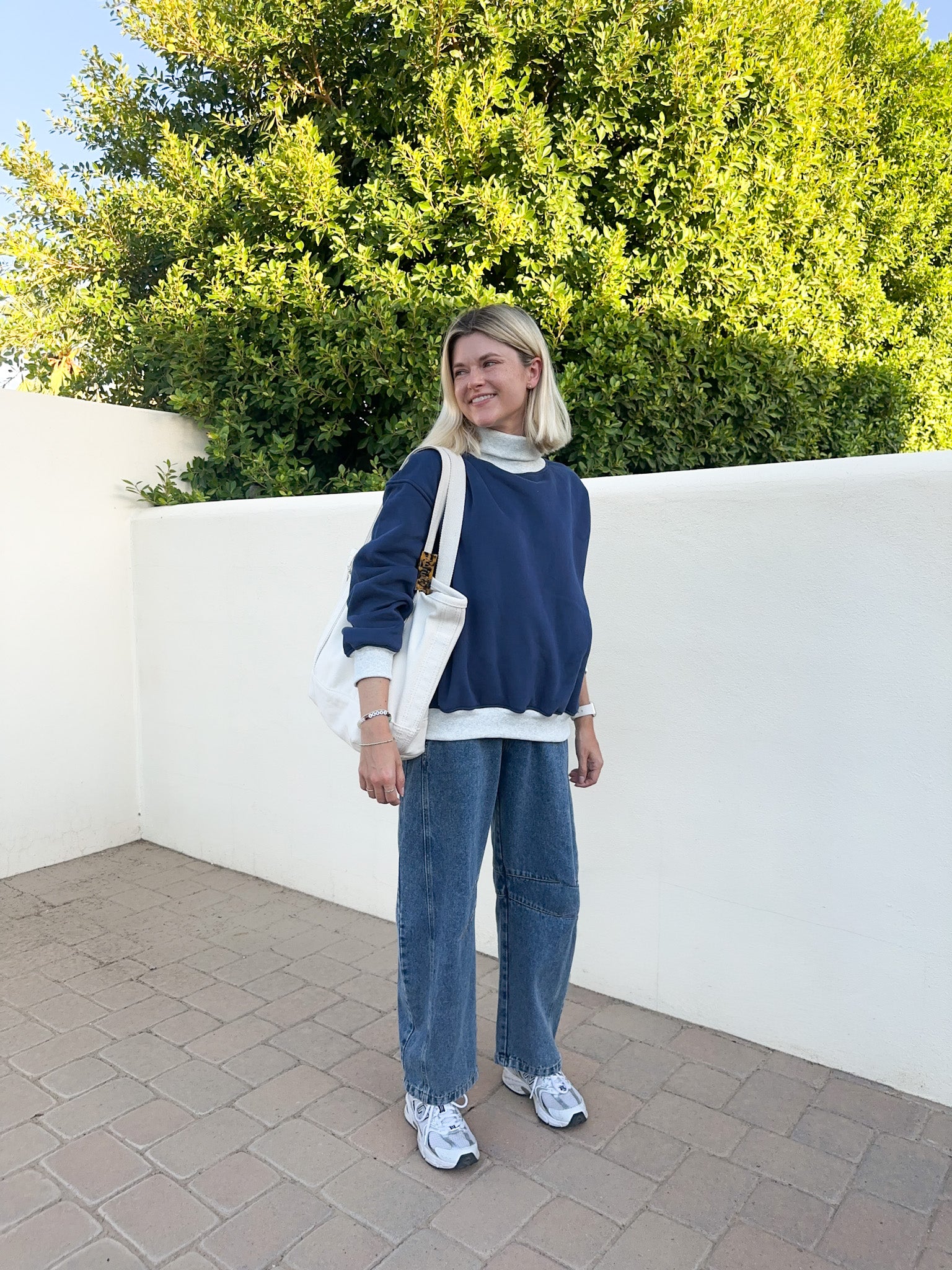 Off Duty Diana Rolled Mock Neck Pullover in Navy