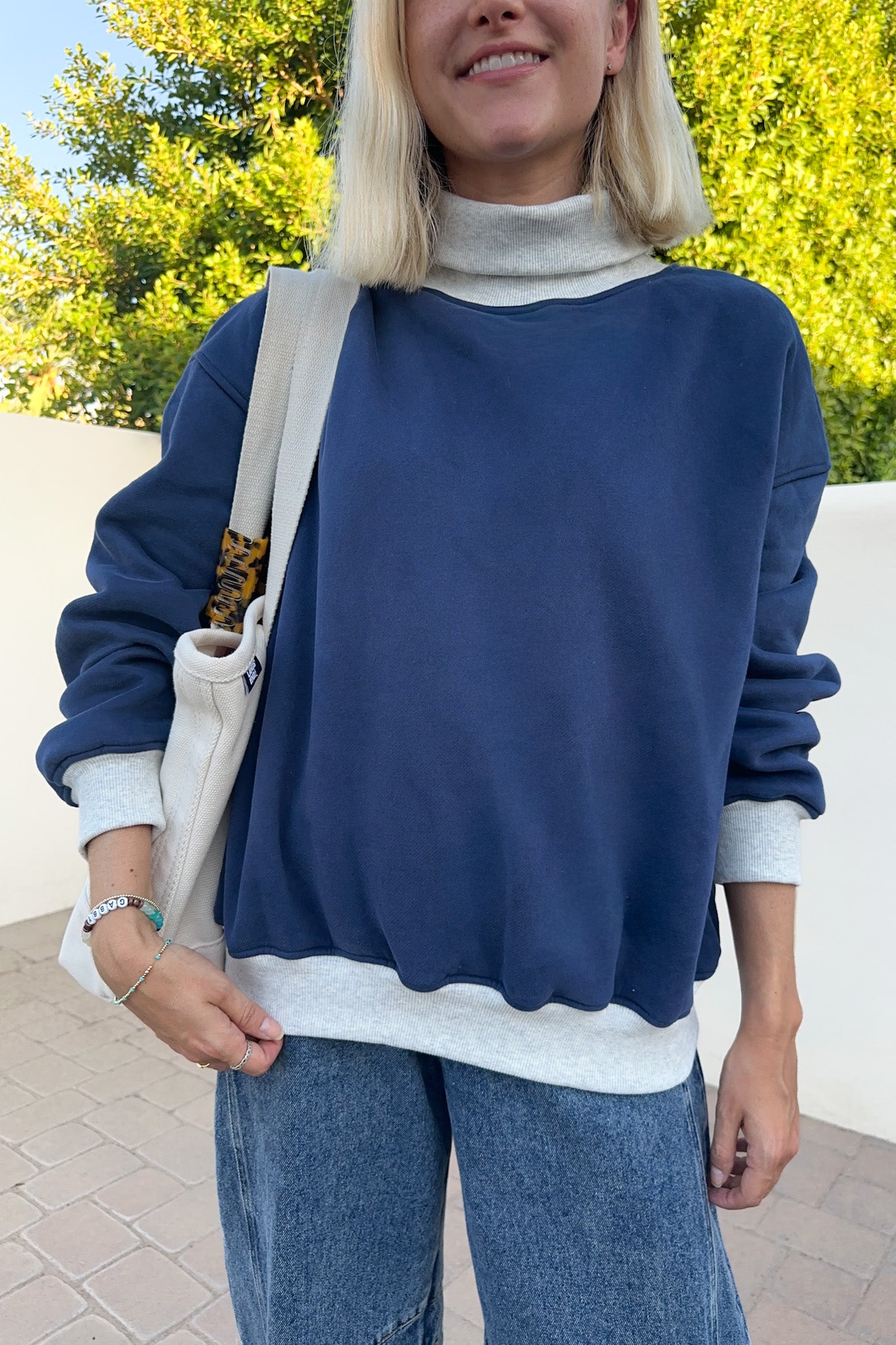 Off Duty Diana Rolled Mock Neck Pullover in Navy