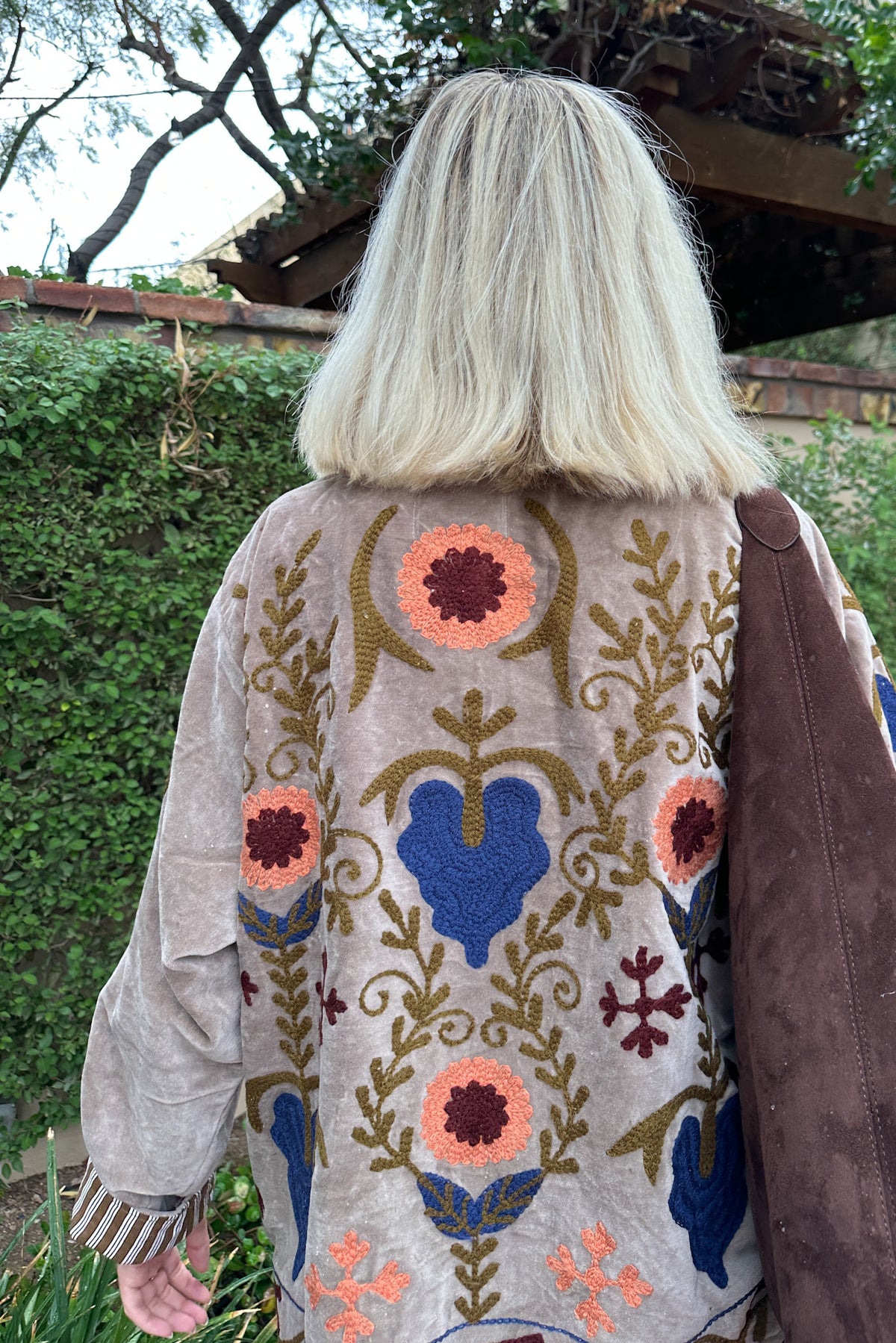 Whimsy Cotton Embroidered Jacket in Taupe